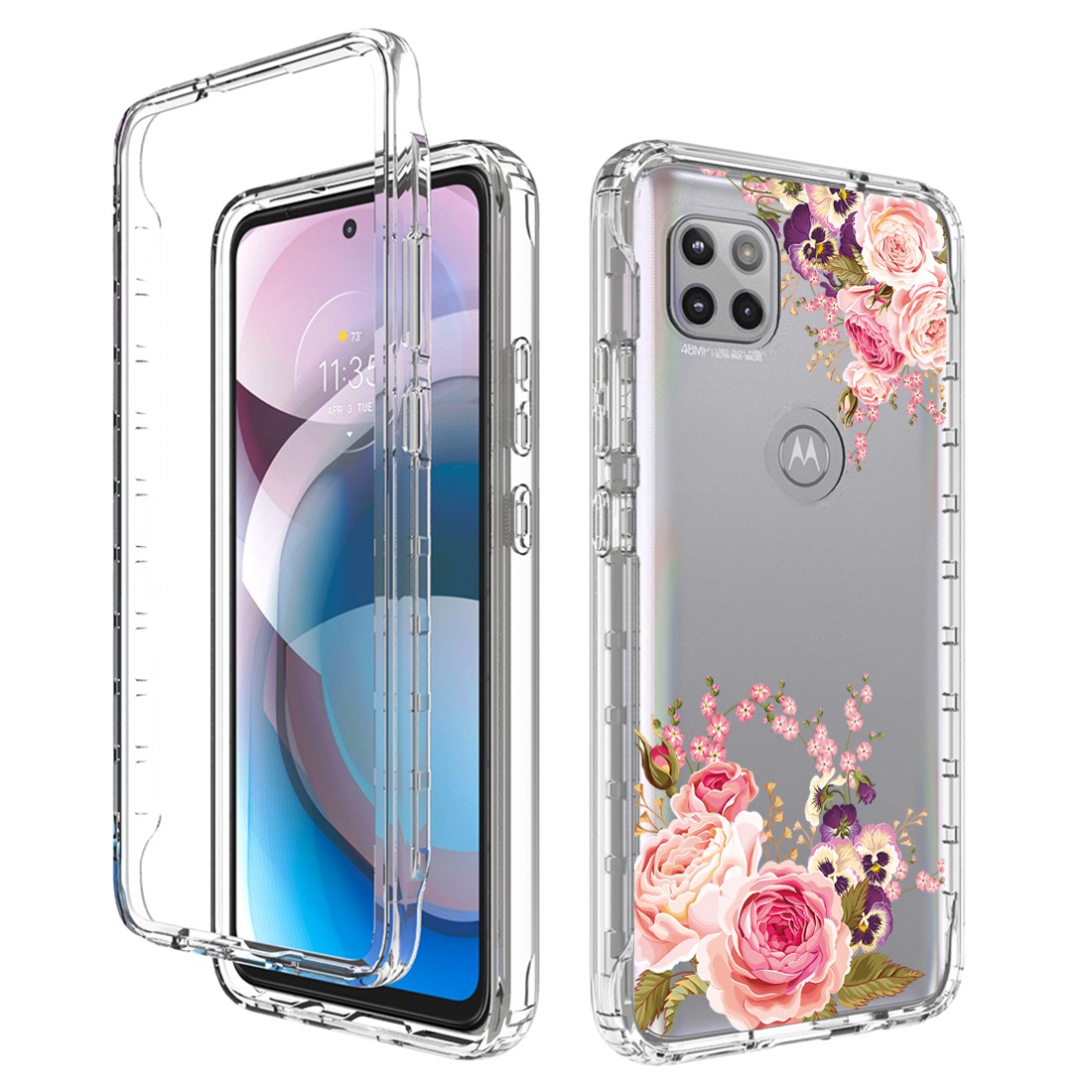 

Für Motorola One 5G Ace 2-in-1 Hybrid-pc-rahmen + TPU Schockdcoverabdeckungsmuster Druckliche Teleiche - Rose, Motorola One 5G Ace