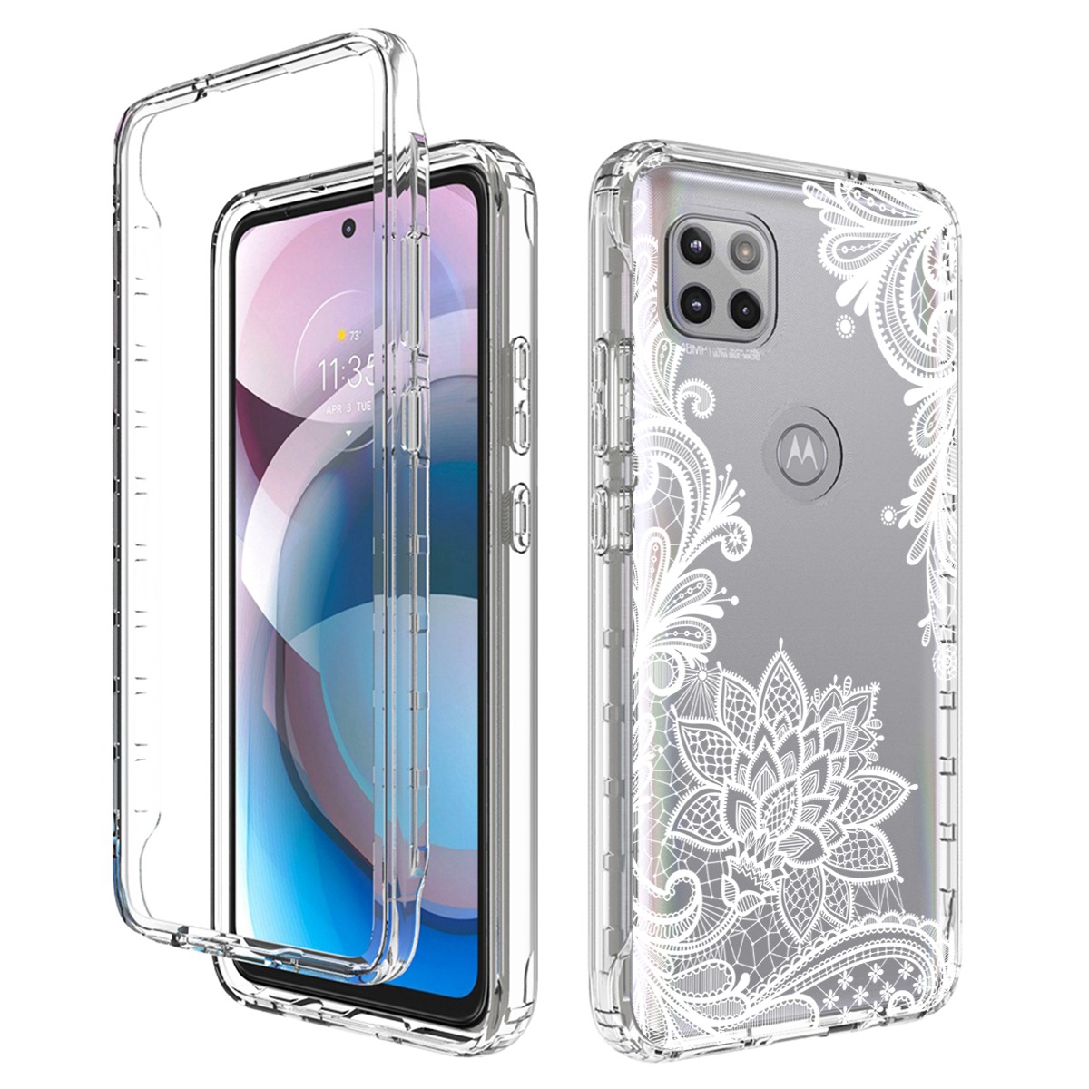 

Für Motorola One 5G Ace 2-in-1 Hybrid-pc-rahmen + TPU Schockdcoverabdeckungsmuster Druckliche Teleiche - Mandala Blume, Motorola One 5G Ace