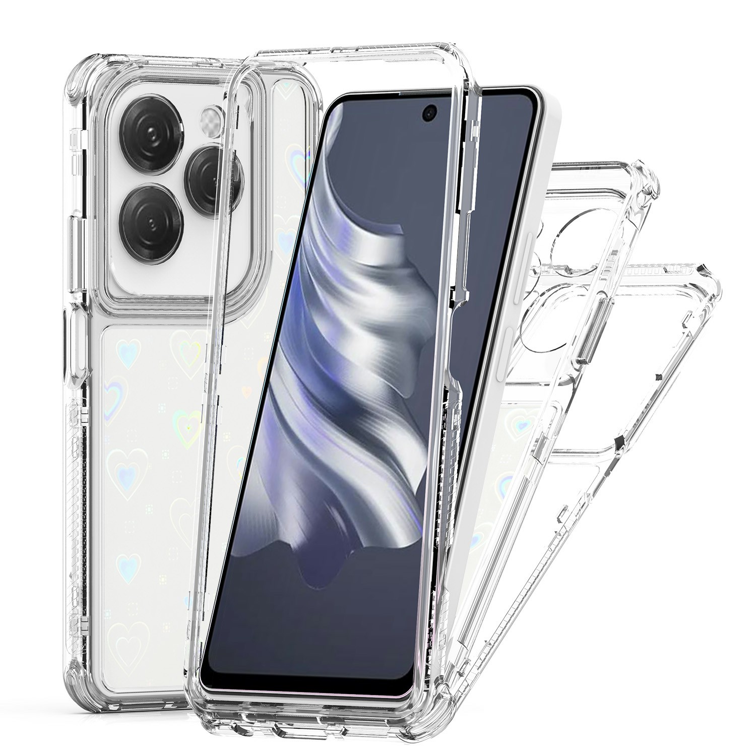 Clear Case for TECNO Spark 20 Pro / Infinix Hot 40 X6836 / Hot 40 Pro X6837 Precise Cutouts Acrylic TPU Phone Cover with Laser-printed Film - Hearts