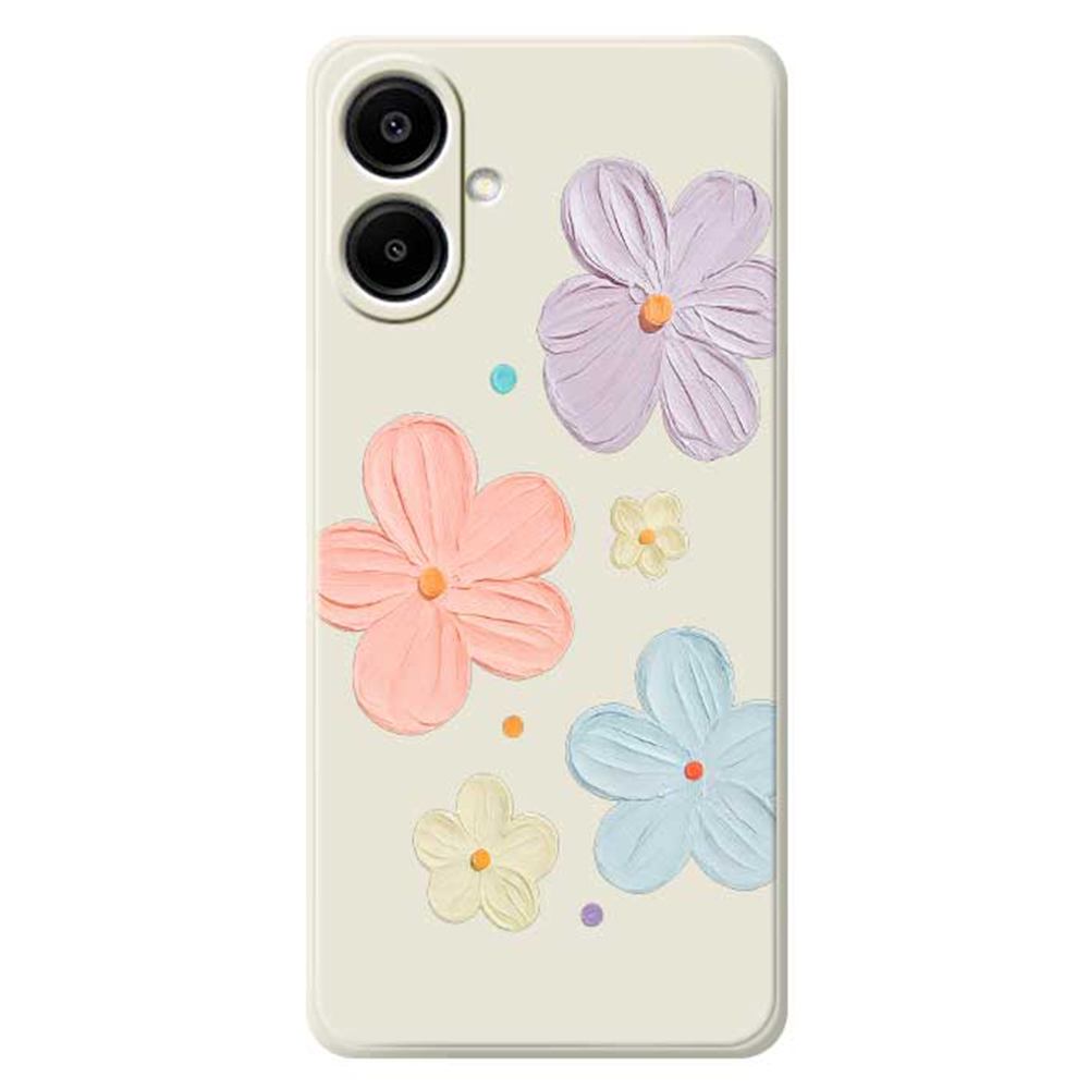For Samsung Galaxy A07 5G / A07 4G Case Four Color Flowers Pattern Printing Straight Edge TPU Phone Back Cover - Beige