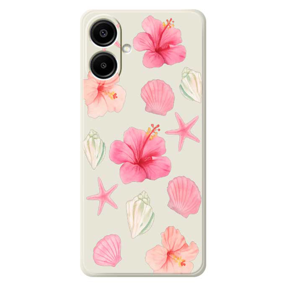 For Samsung Galaxy A07 5G / A07 4G Case Peach Blossoms Shells Pattern Printing Straight Edge TPU Phone Back Cover - Beige