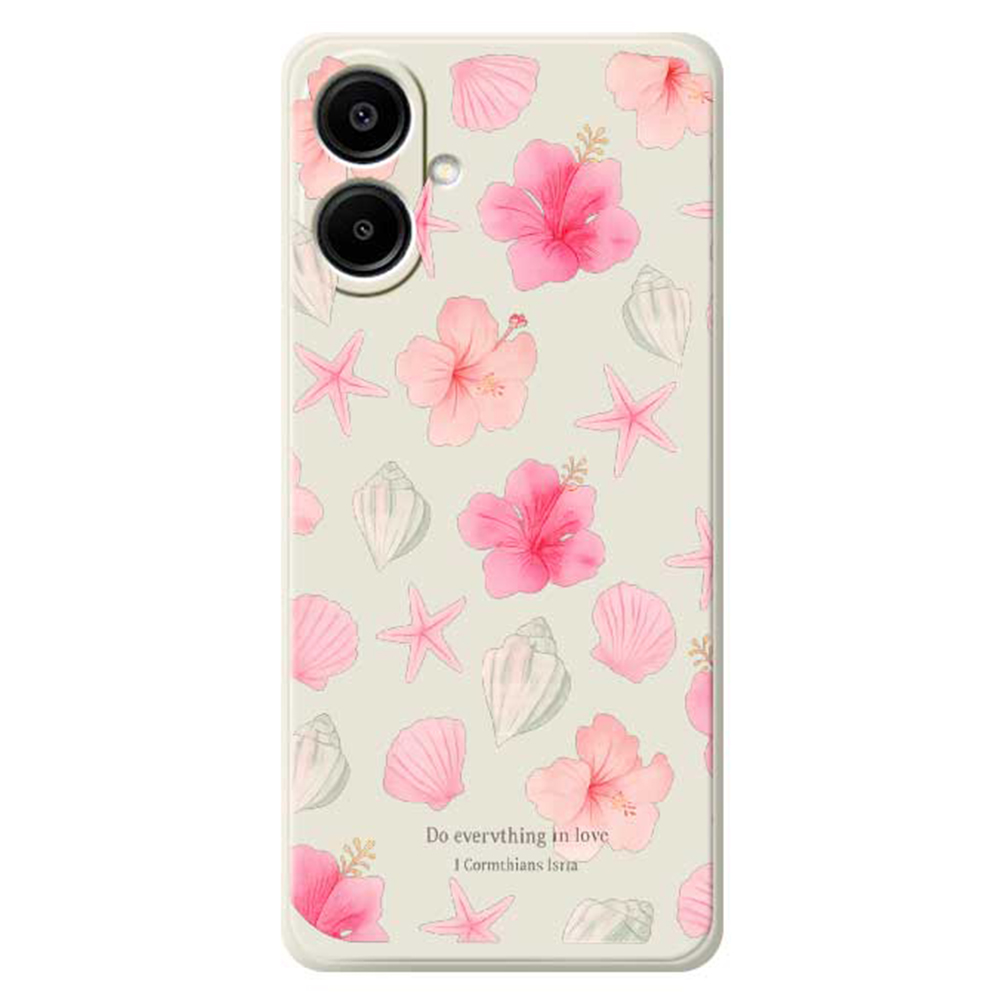 For Samsung Galaxy A07 5G / A07 4G Case Shell Peach Blossom Pattern Printing Straight Edge TPU Phone Back Cover - Beige
