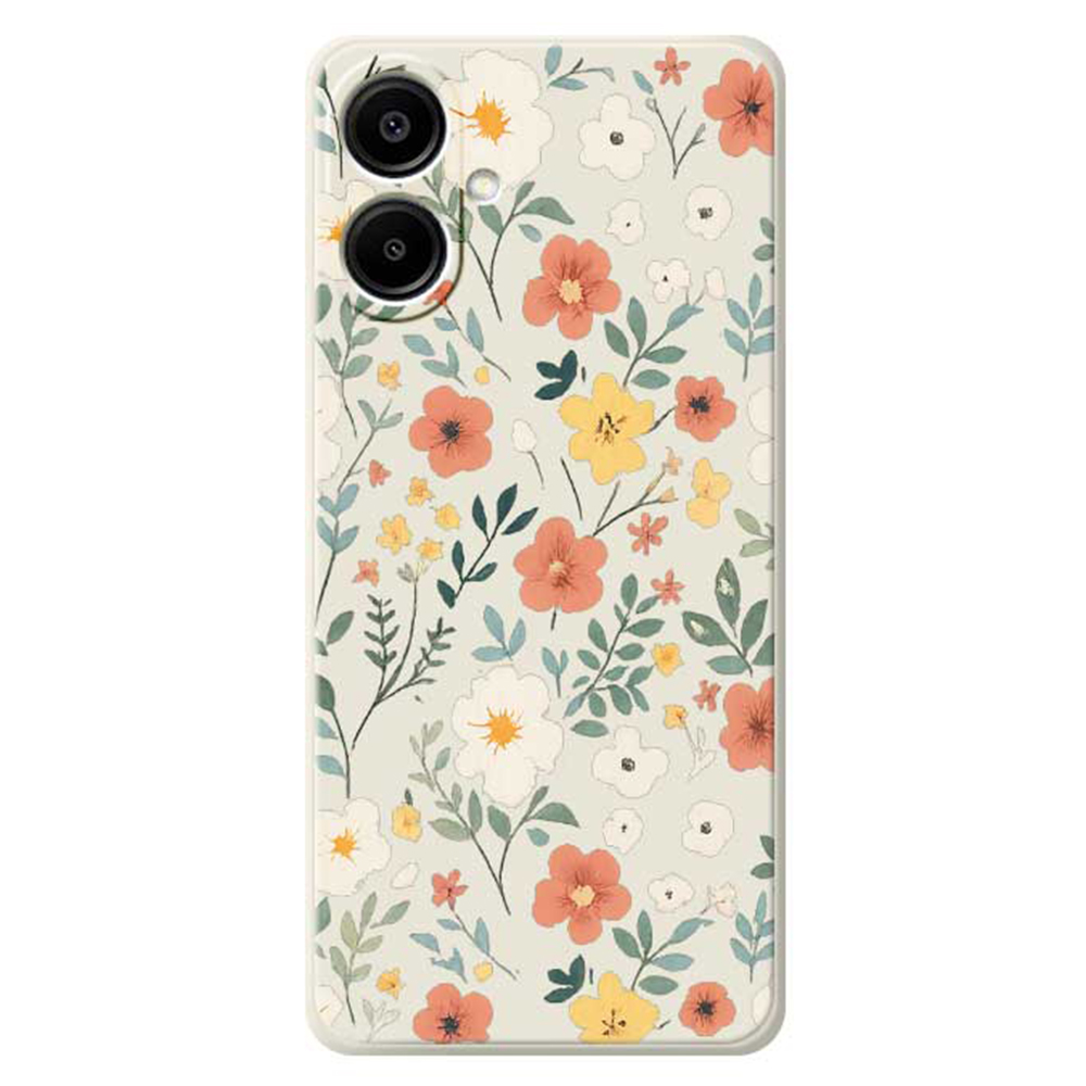 For Samsung Galaxy A07 5G / A07 4G Case Flower Garden Pattern Printing Straight Edge TPU Phone Back Cover - Beige