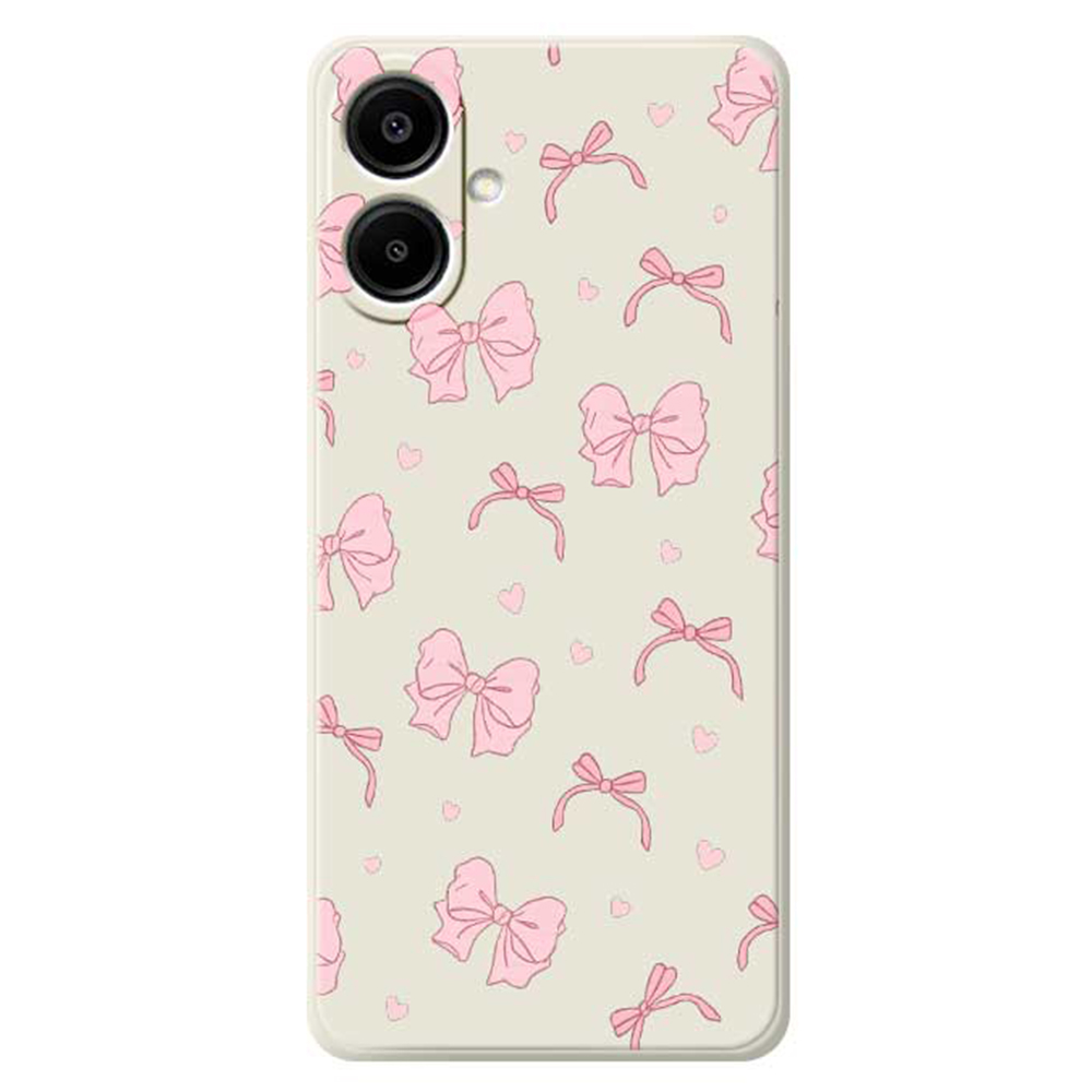 For Samsung Galaxy A07 5G / A07 4G Case Pink Bow Love Pattern Printing Straight Edge TPU Phone Back Cover - Beige