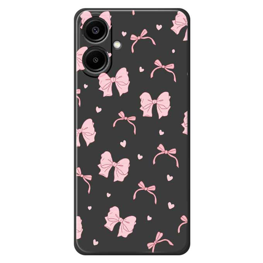 For Samsung Galaxy A07 5G / A07 4G Case Pink Bow Love Pattern Printing Straight Edge TPU Phone Back Cover - Black