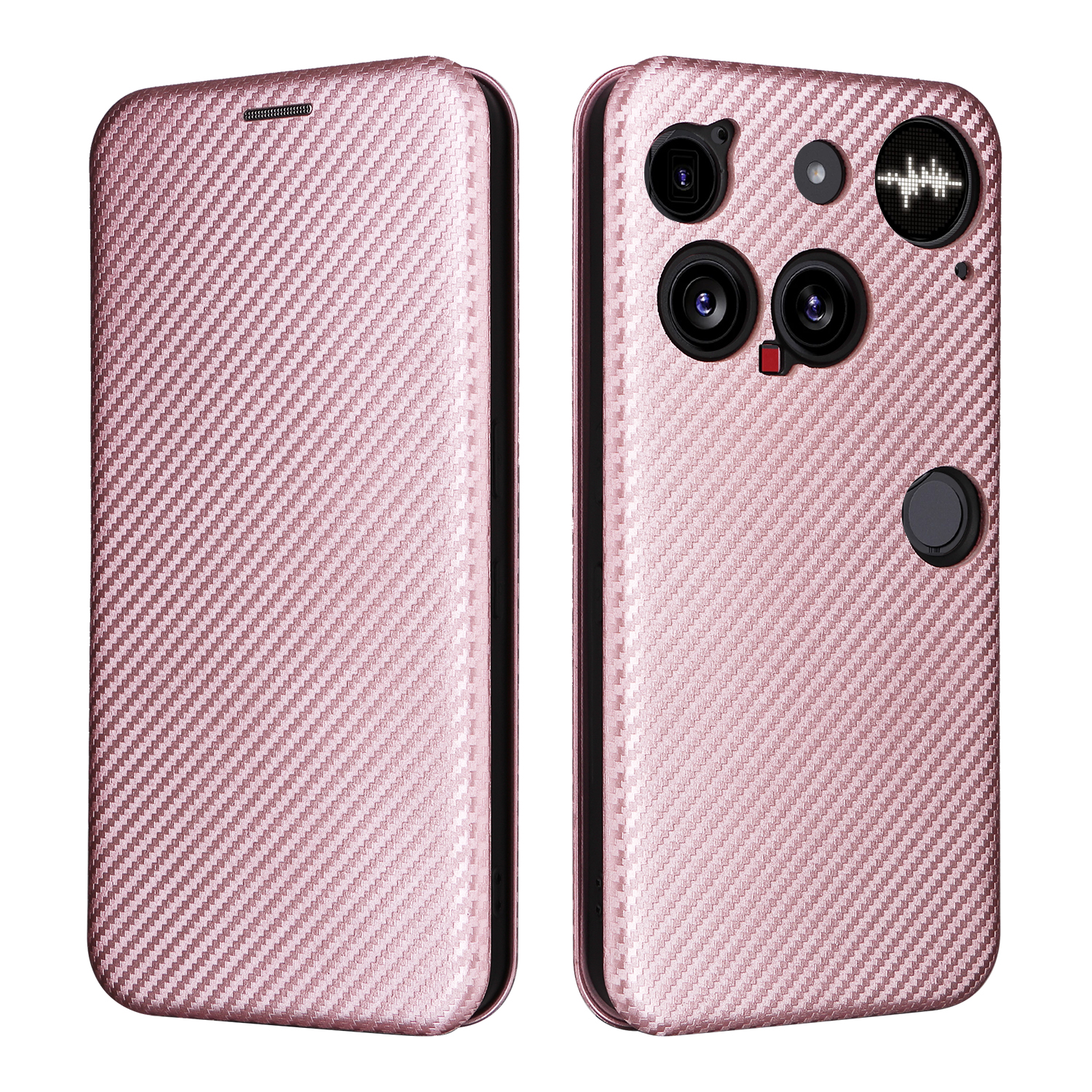 For Nothing Phone (3) 5G Case Carbon Fiber Texture Drop-Proof PU Leather Phone Cover - Rose Gold