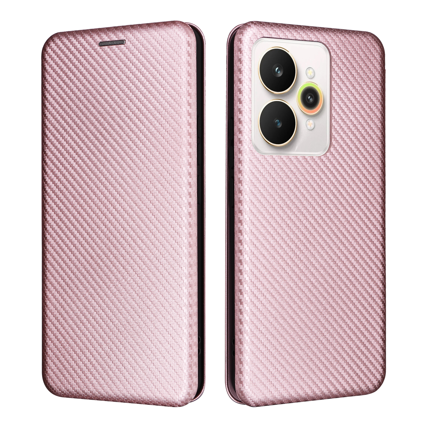 For Realme 15 Pro 5G / 15 5G Case Carbon Fiber Texture Drop-Proof PU Leather Phone Cover - Rose Gold