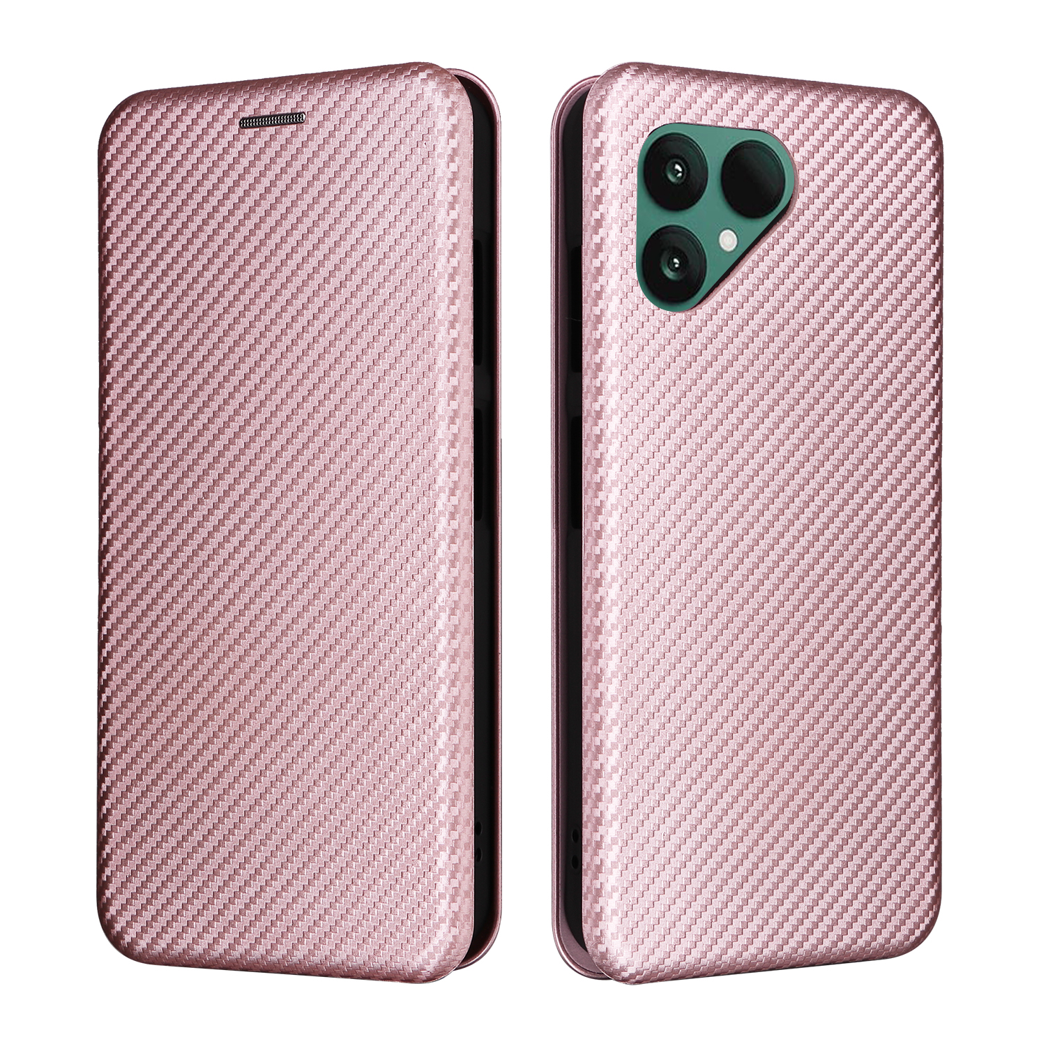 For Fairphone 6 Case Carbon Fiber Texture Drop-Proof PU Leather Phone Cover - Rose Gold