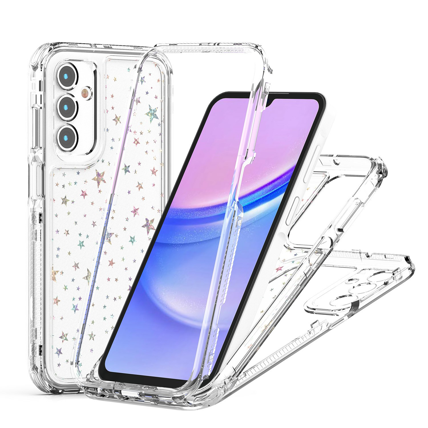 For Samsung Galaxy A55 5G Case Precise Cutouts Acrylic TPU Clear Phone Cover with Laser-printed Film - Stars