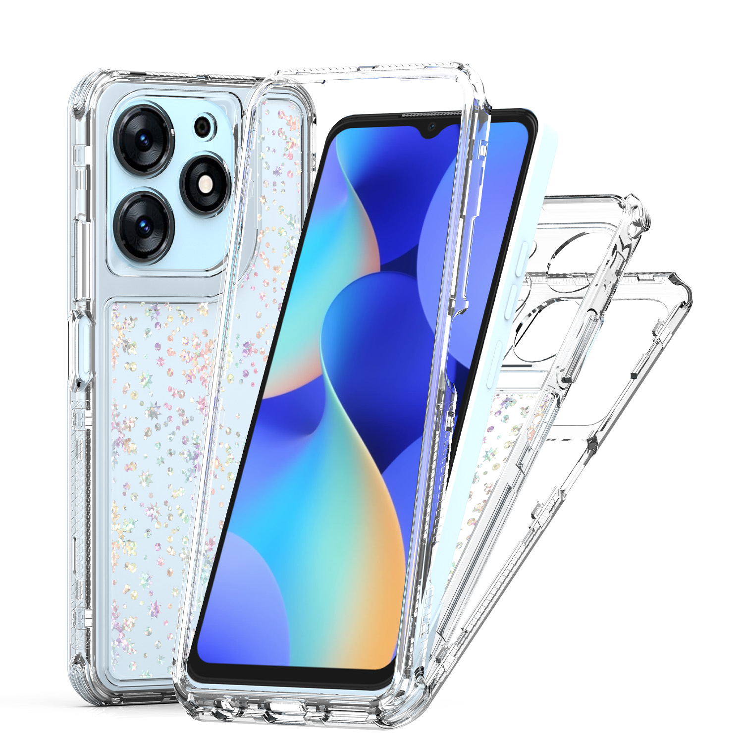 For TECNO Spark 10 Pro Case Precise Cutouts Acrylic TPU Clear Phone Cover with Laser-printed Film - Snowflakes