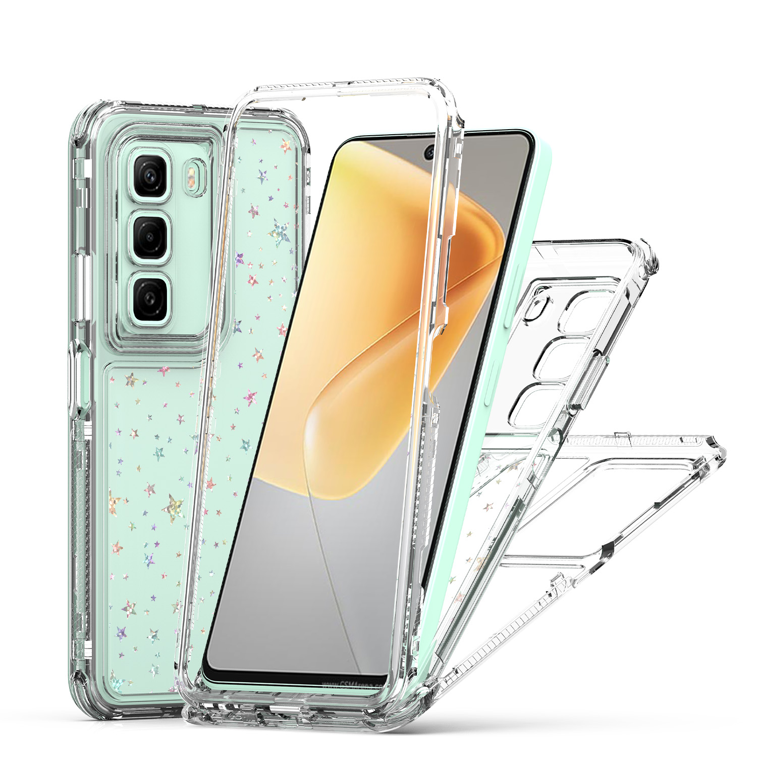 For Infinix Hot 50 4G Case Precise Cutouts Acrylic TPU Clear Phone Cover with Laser-printed Film - Stars