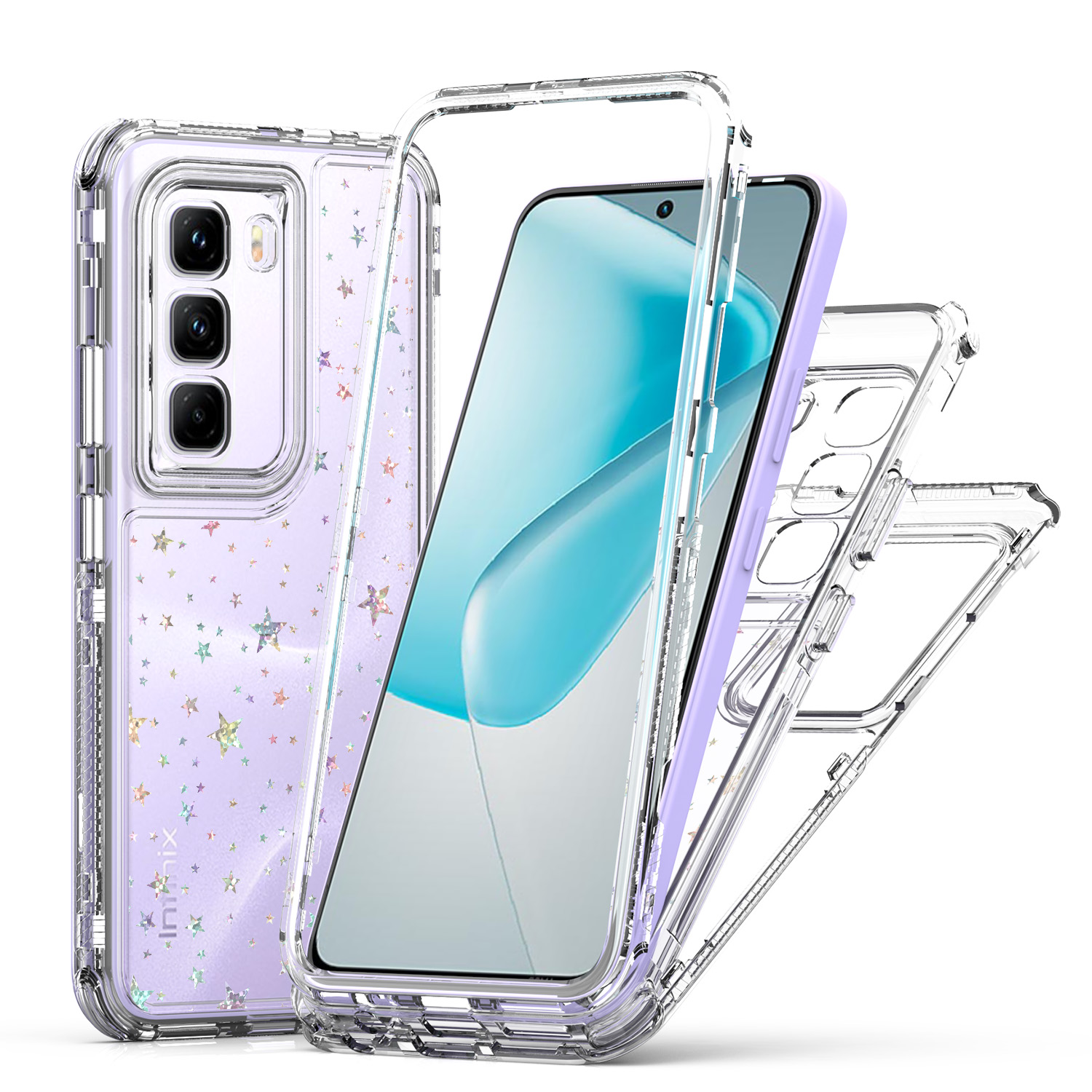 For Infinix Hot 50 Pro 4G Case Precise Cutouts Acrylic TPU Clear Phone Cover with Laser-printed Film - Stars