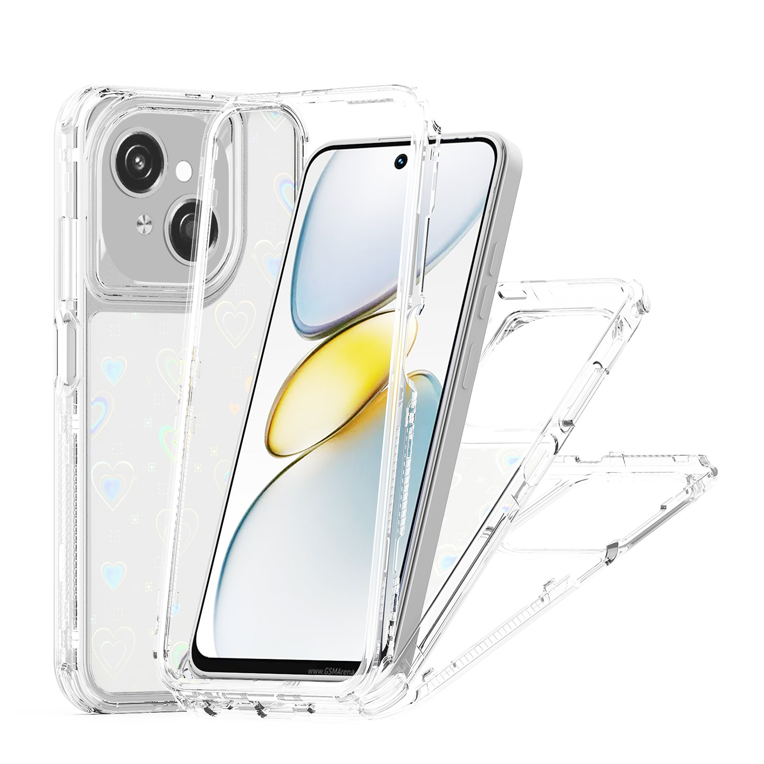 Clear Case for TECNO Spark Go 2025 / Spark Go 1 / Pop 9 4G / Infinix Hot 50i 4G / Smart 9 4G Acrylic TPU Phone Cover with Laser-printed Film - Hearts