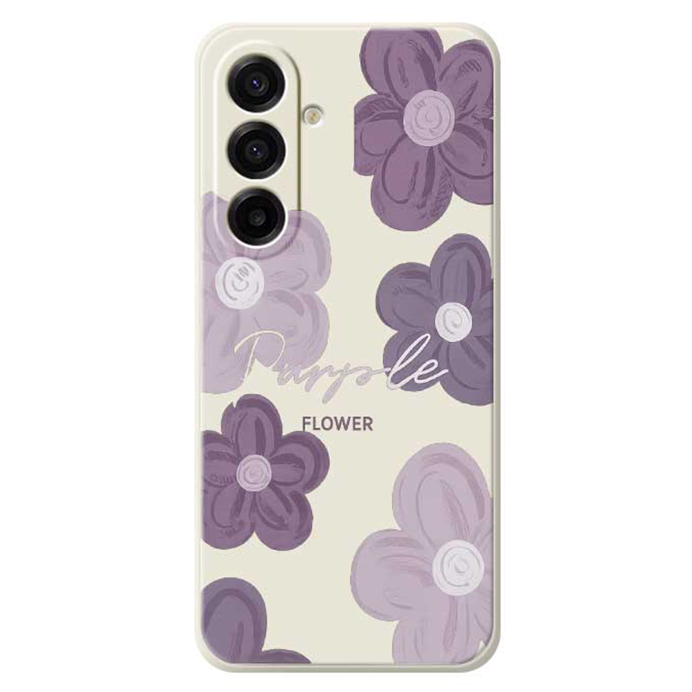 For Samsung Galaxy A17 5G / A17 4G Case Purple Flower Pattern Printing Straight Edge TPU Phone Back Cover - Beige