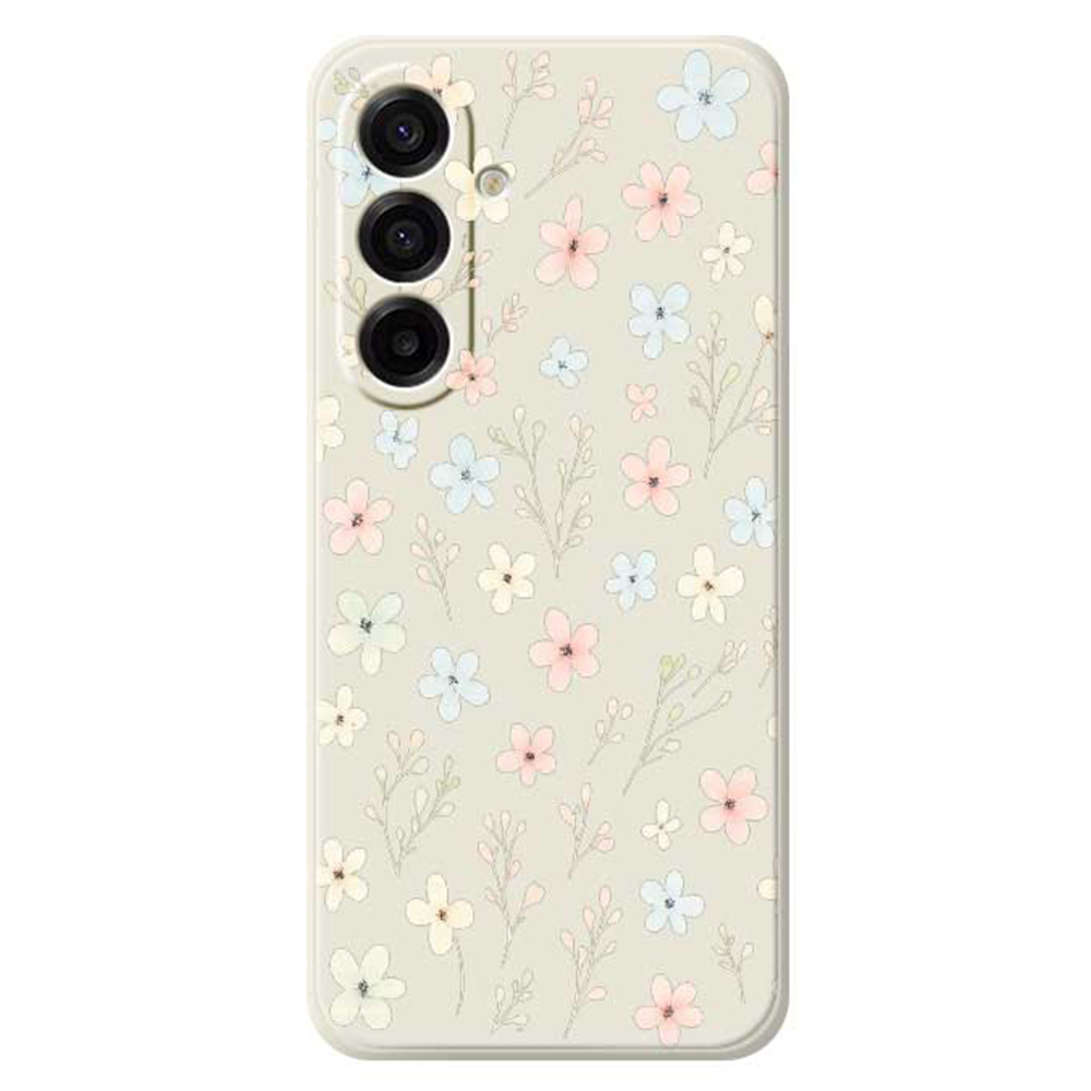 For Samsung Galaxy A17 5G / A17 4G Case Small Flower Branches Pattern Printing Straight Edge TPU Phone Back Cover - Beige