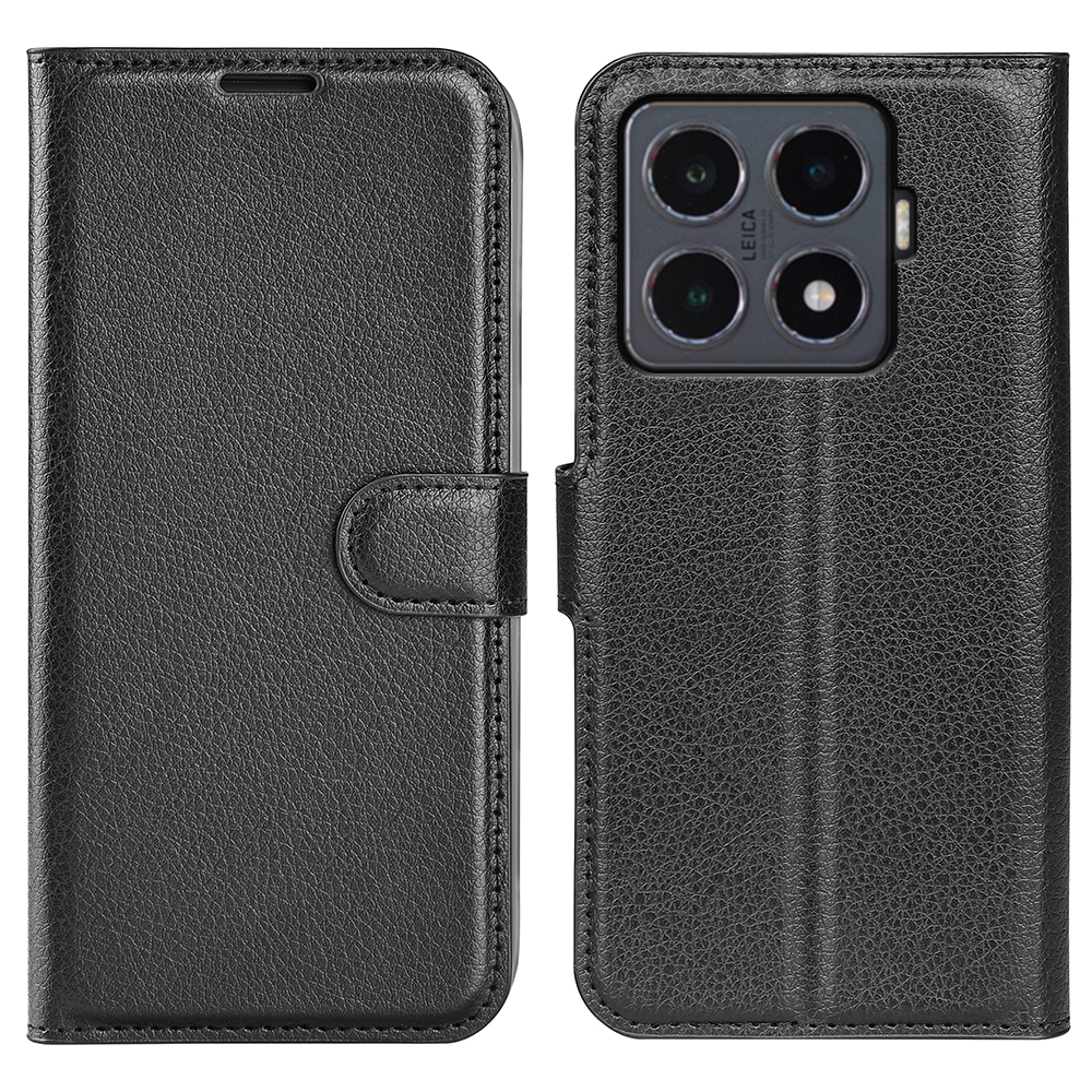 For Xiaomi 15T Pro Case Litchi Texture Shockproof Leather Wallet Phone Cover - Black