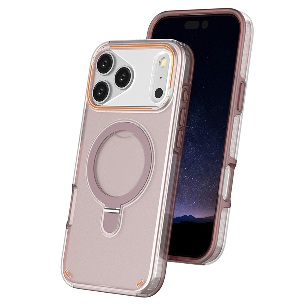 For iPhone 17 Pro Magnetic Case with Kickstand TPU + PC Shockproof Phone Cover - Pink
