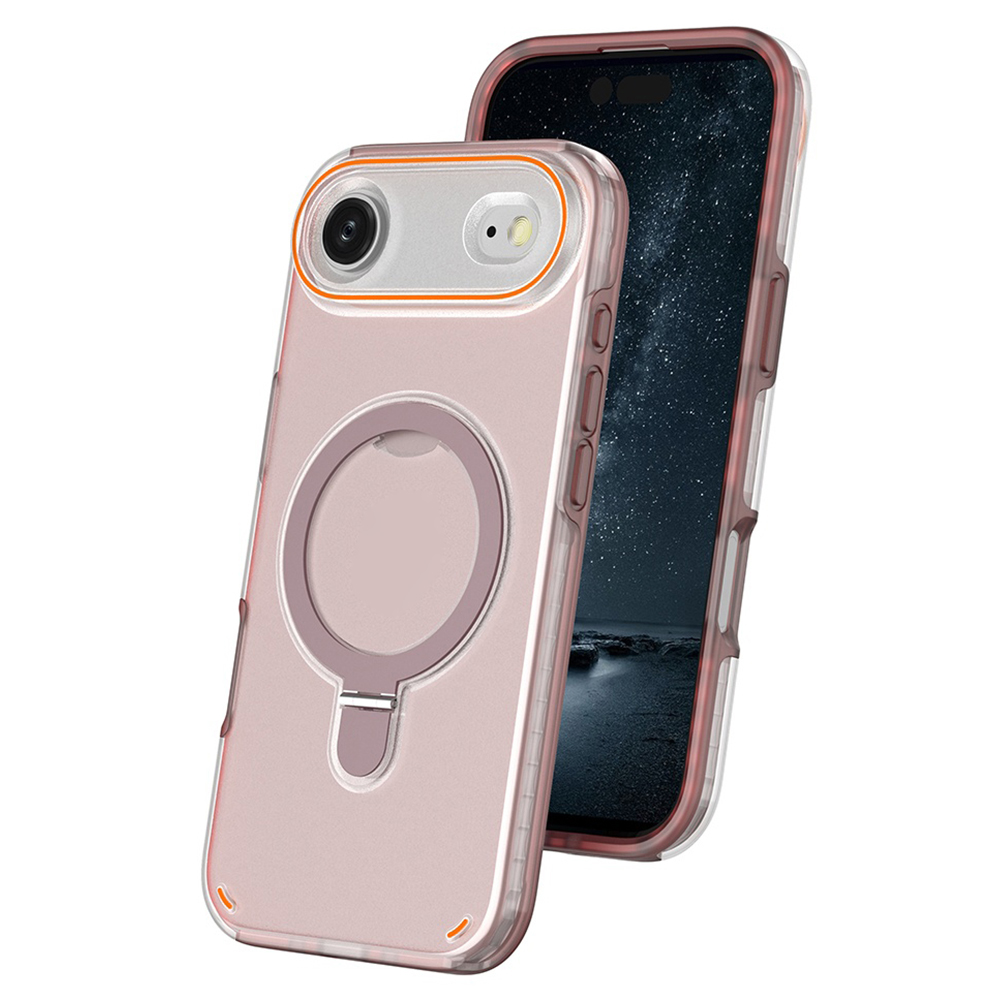 For iPhone Air Magnetic Case with Kickstand TPU + PC Shockproof Phone Cover - Pink