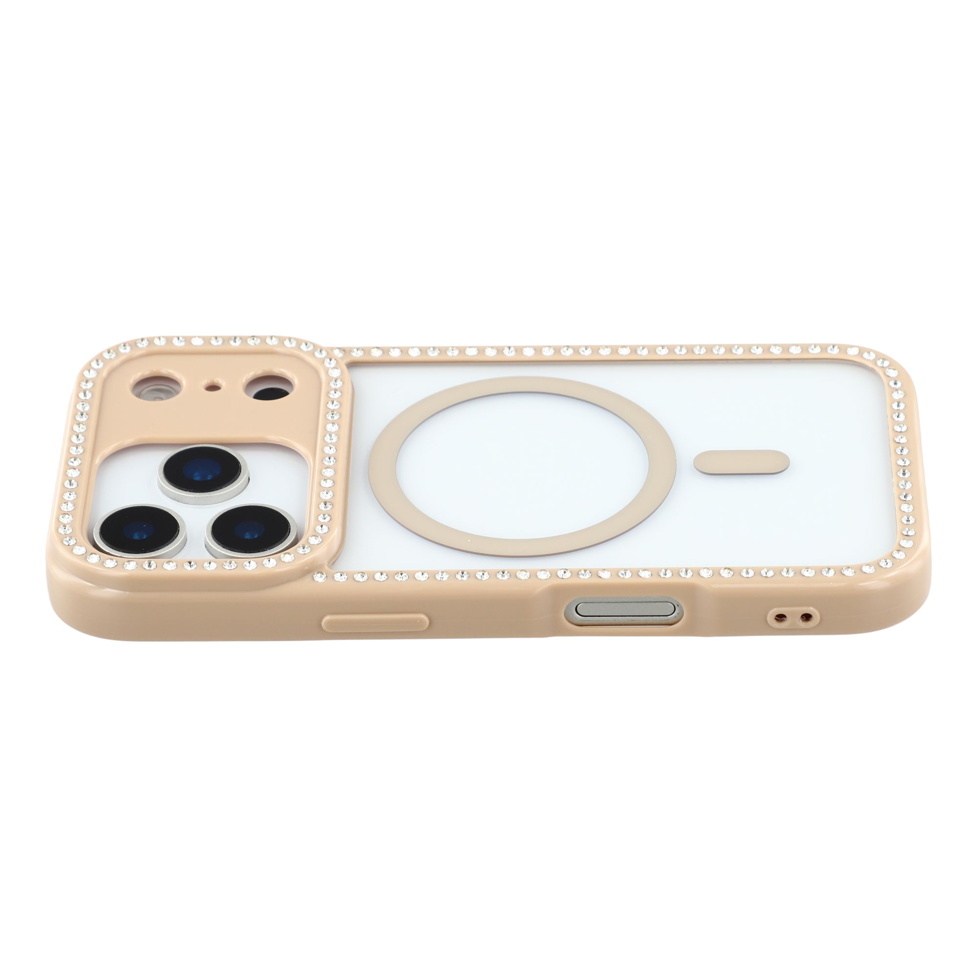 For iPhone 17 Pro Case Compatible with MagSafe Sparkling Rhinestone Decor TPU + PC Clear Phone Back Cover - Brown