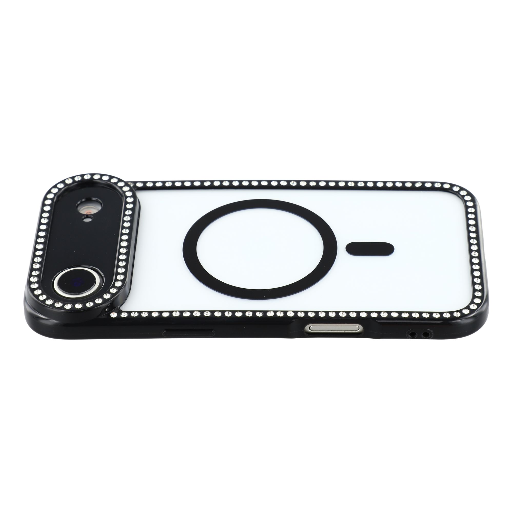 For iPhone Air Case Compatible with MagSafe Sparkling Rhinestone Decor TPU + PC Clear Phone Back Cover - Black