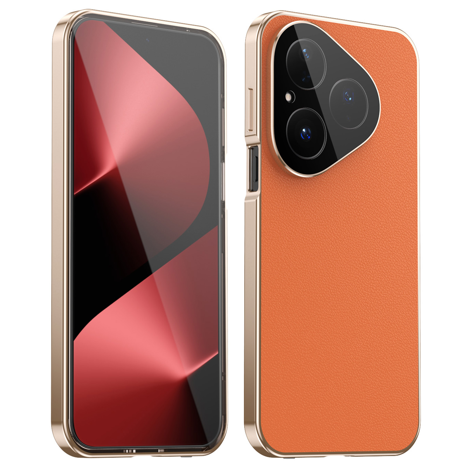 For Huawei Pura 80 Case Magnetic Frame Front Tempered Glass Leather PC Back Phone Cover - Orange