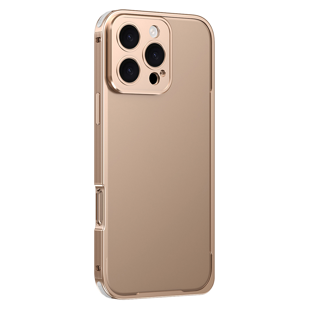 For iPhone 16 Pro Bumper Case Heat Dissipation Aluminium Alloy Phone Shell with Buckle / Camera Lid - Desert Gold