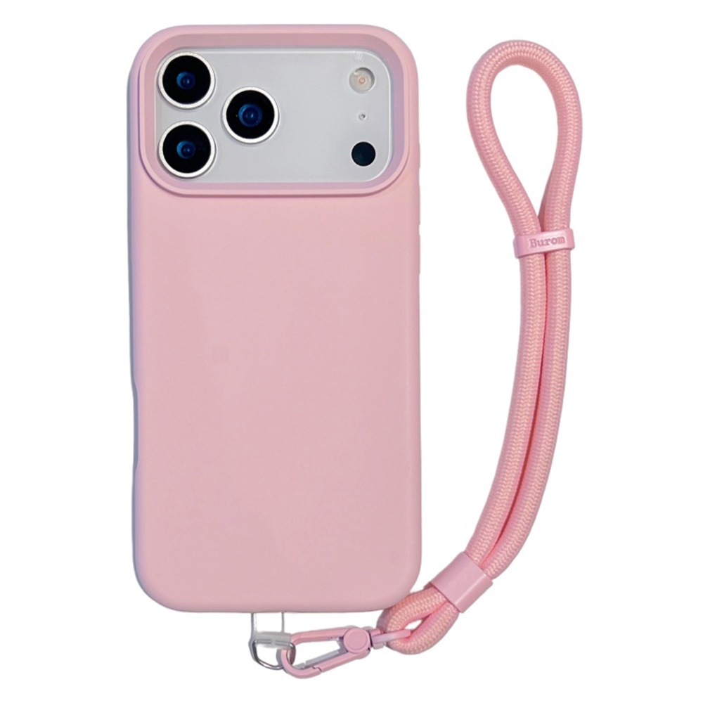 For iPhone 17 Pro Max Case Soft Microfiber Lining Liquid Silicone + PC Phone Cover with Wrist Strap - Pink