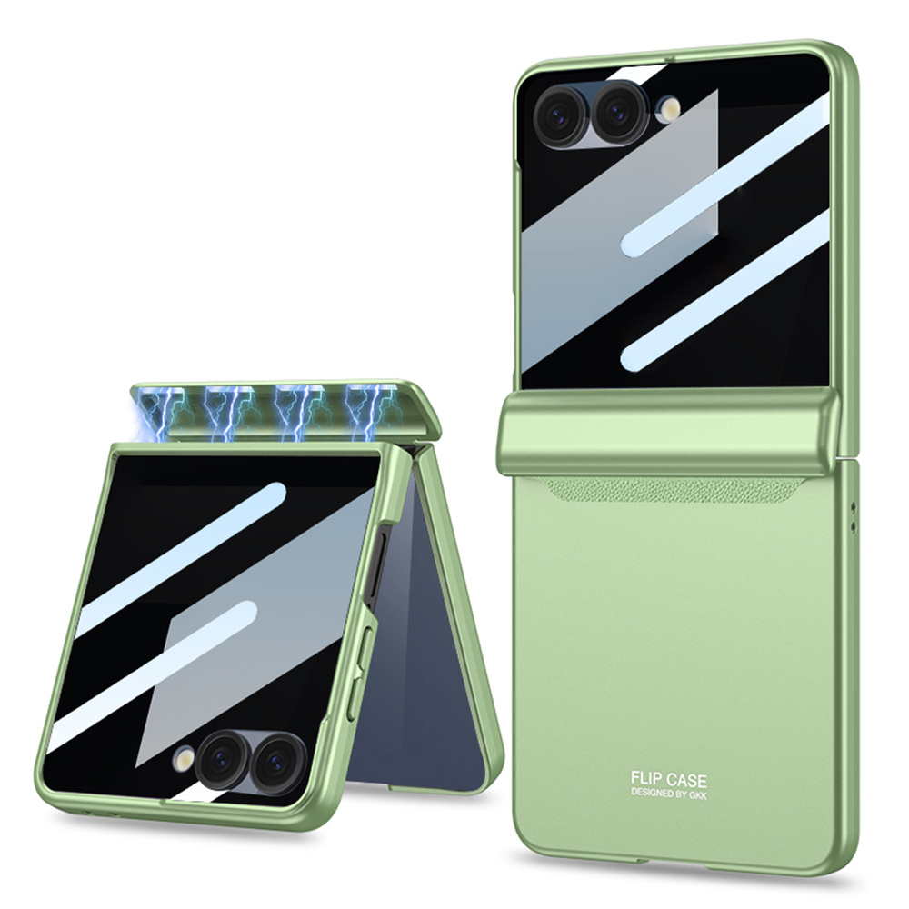 GKK For Samsung Galaxy Z Flip7 5G Case Magnetic Hinge Protection PC Phone Cover with Anti-Spy Tempered Glass Film - Matcha Green