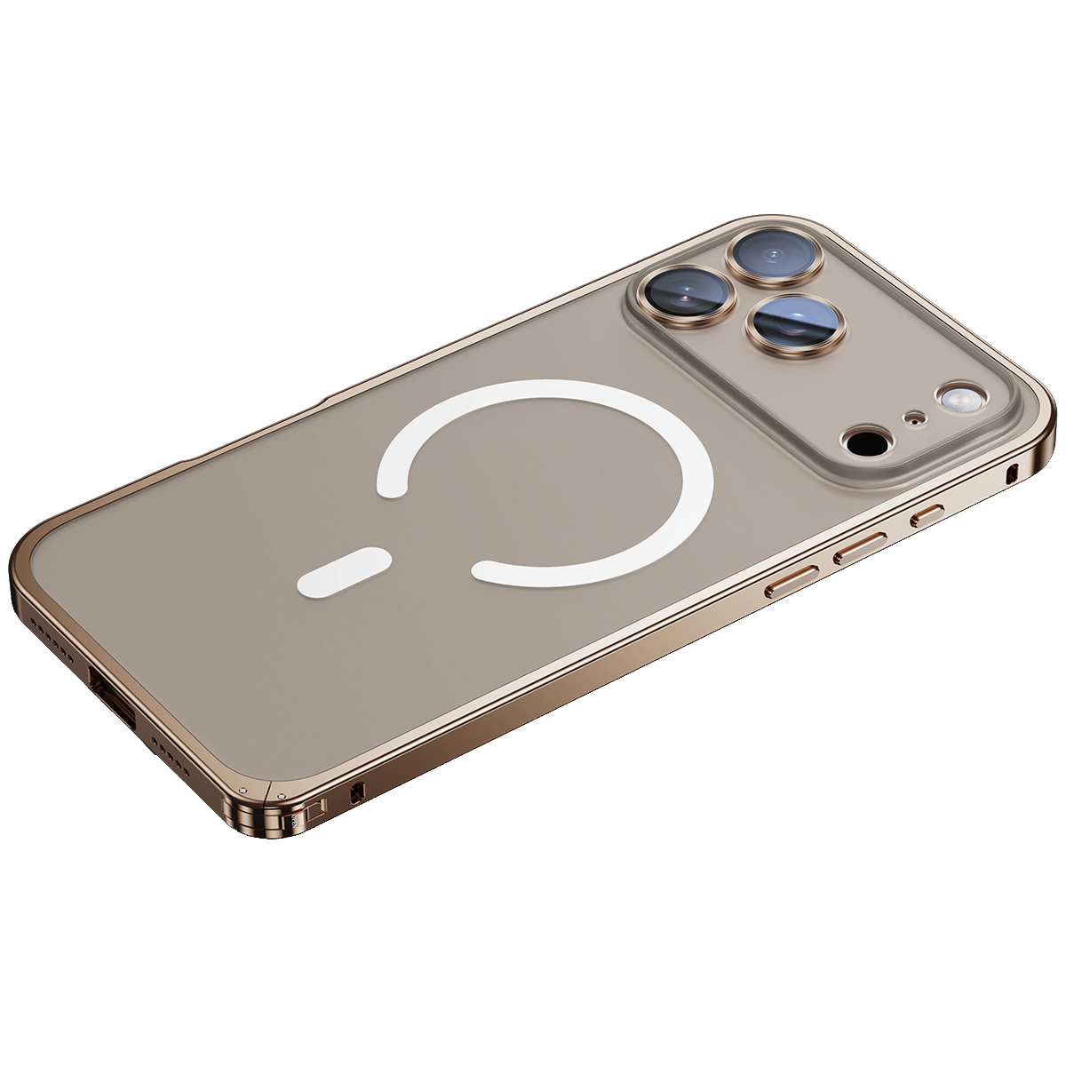 For iPhone 17 Pro Metal Clear Case Compatible with MagSafe Safety Lock Back Cover - Gold