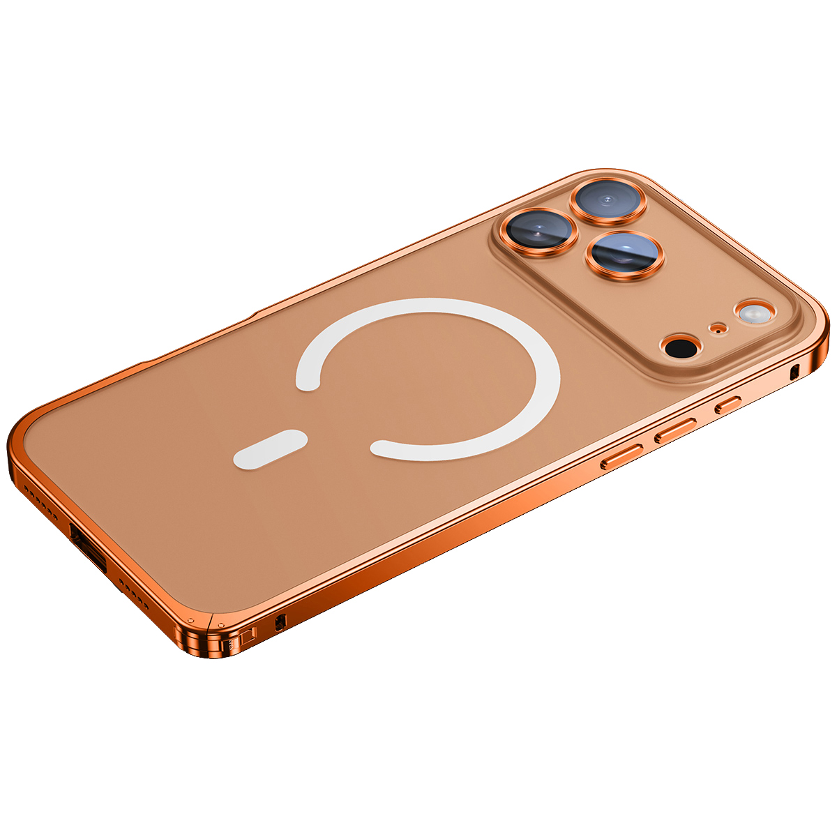 For iPhone 17 Pro Metal Clear Case Compatible with MagSafe Safety Lock Back Cover - Orange
