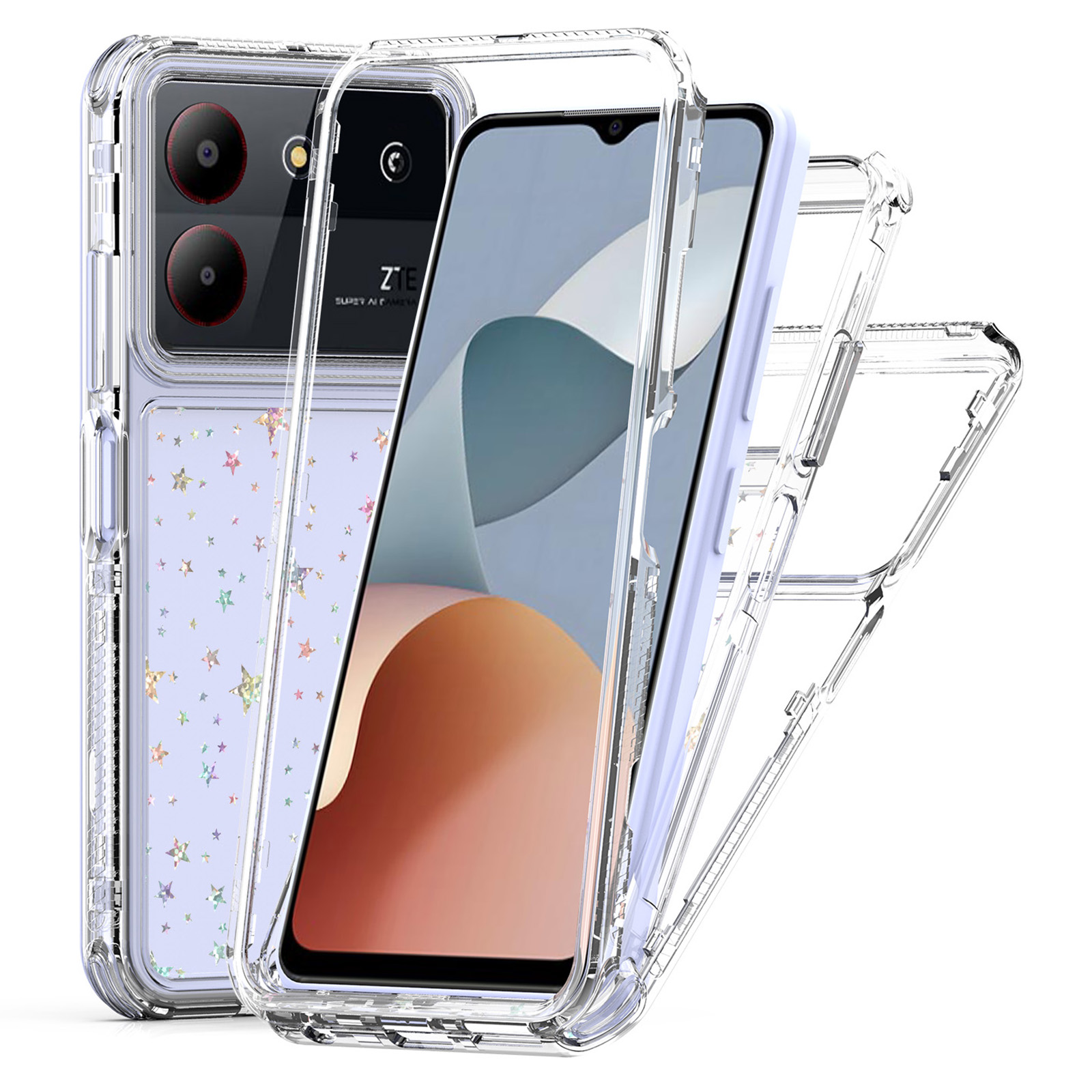 For ZTE Blade A34 / A54 Case Clear Acrylic TPU Hybrid Phone Cover with Laser-printed Film - Stars