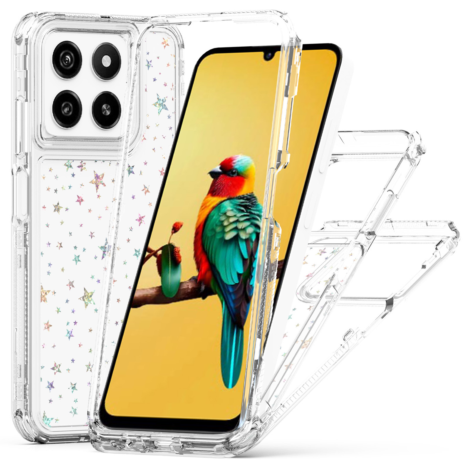 For ZTE Blade A35 / A55 Case Clear Acrylic TPU Hybrid Phone Cover with Laser-printed Film - Stars