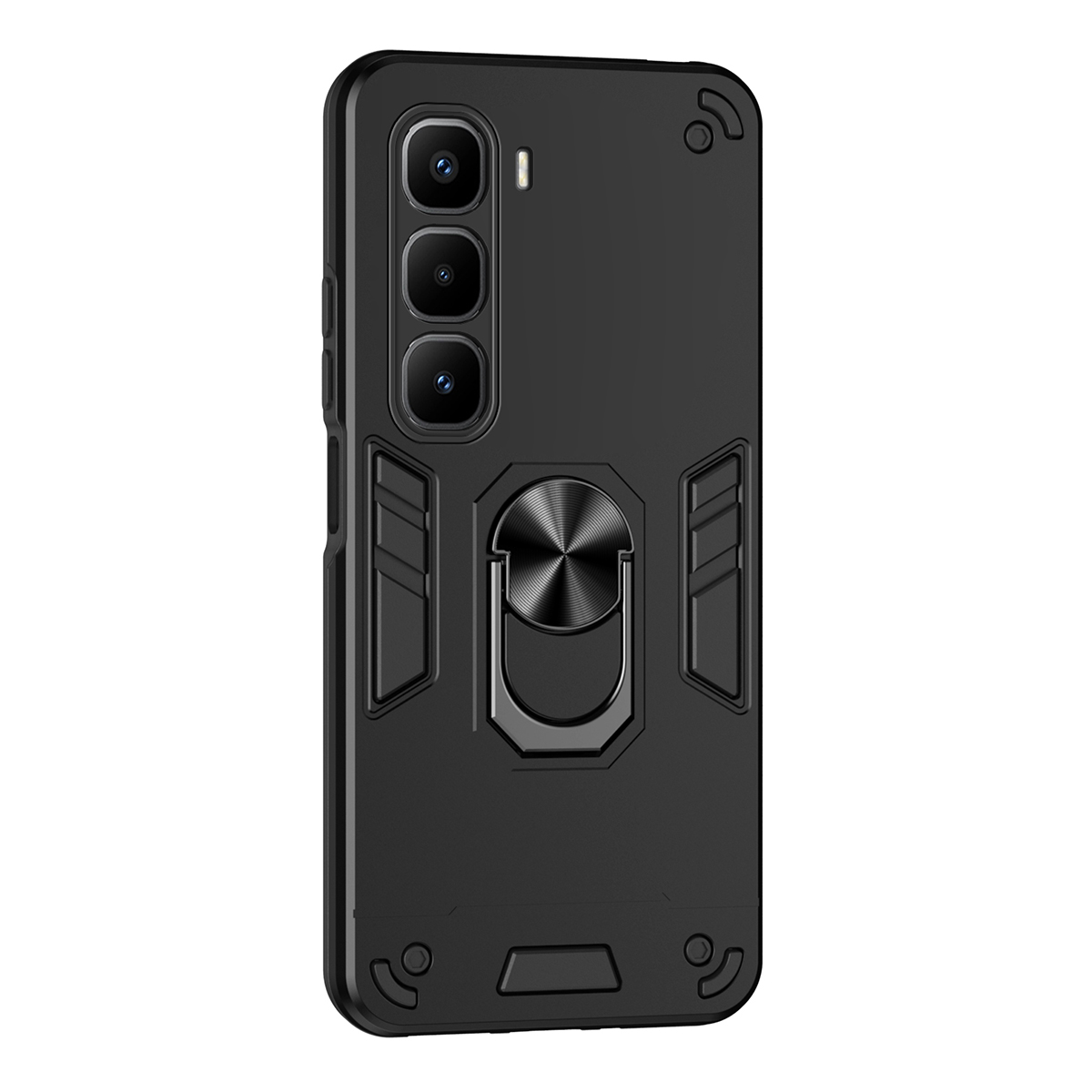 For Infinix Hot 60 Pro+ 4G Case PC + TPU Drop Defend Phone Cover with Ring Kickstand - Black