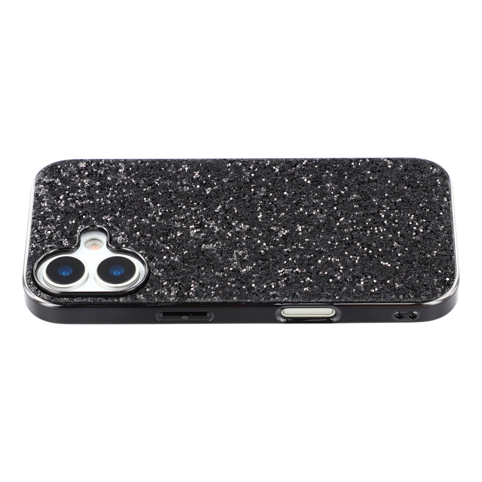 For iPhone 17 Case TPU + PC Sparkling Glitter Phone Back Cover - Black