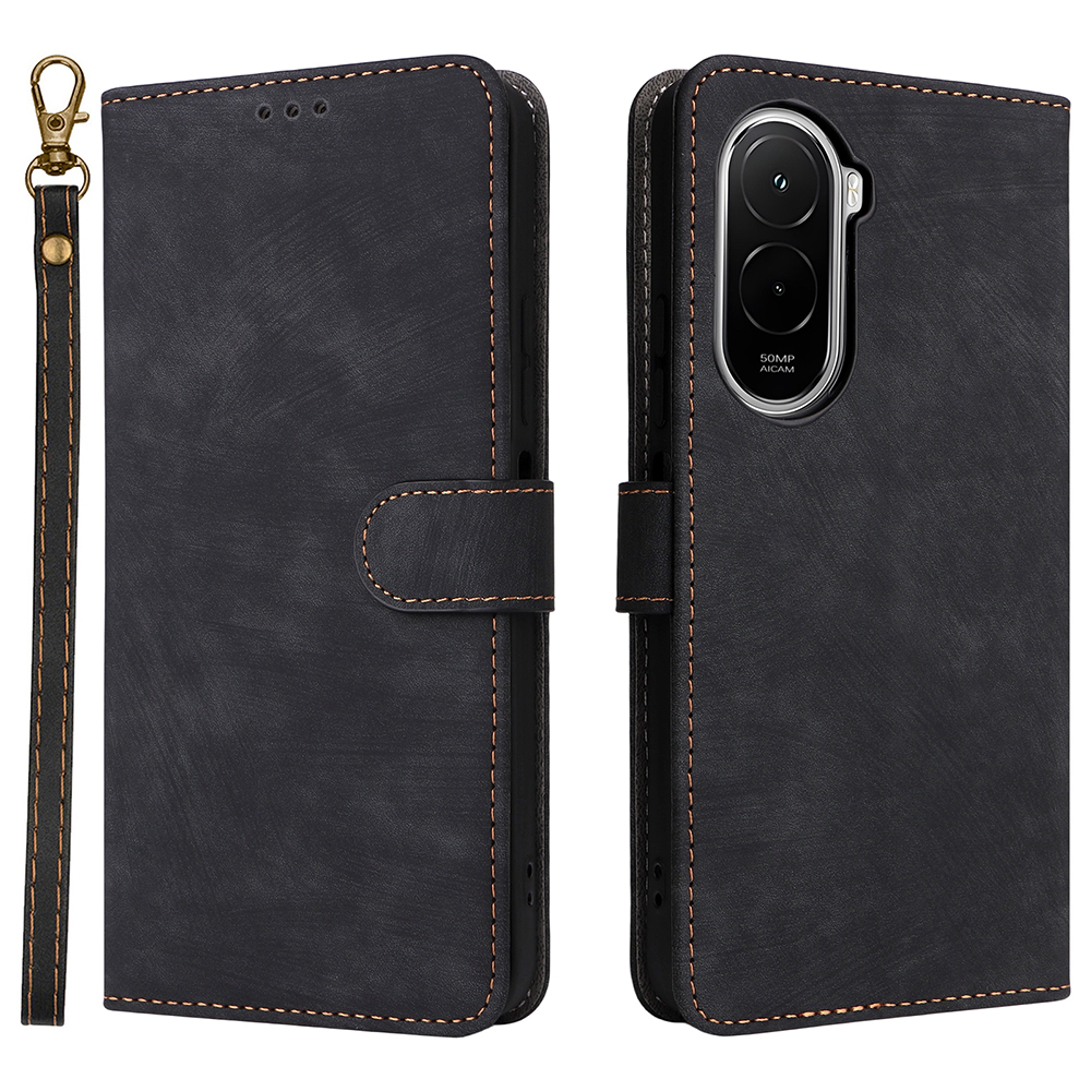 For Xiaomi Poco M7 Plus 5G / Poco M7 4G (169mm) Case Wallet RFID Blocking PU Leather Phone Cover Stand with Strap - Black