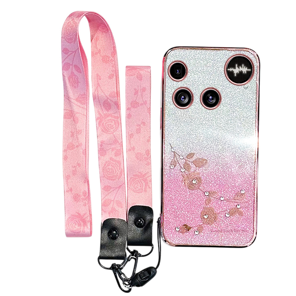 KADEM For Nothing Phone (3) 5G Case Flower Pattern TPU Gradient Phone Cover with Lanyards - Rose Gold