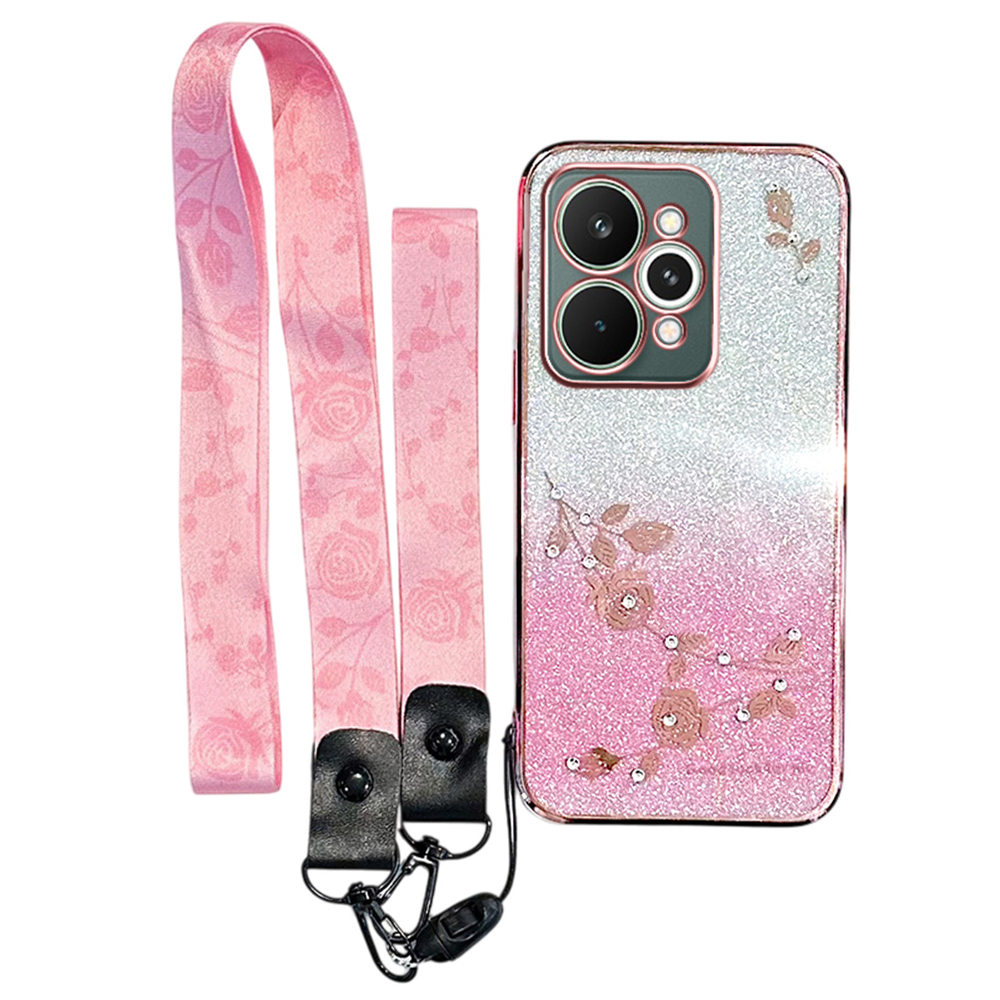 KADEM For Realme 15 5G Case Flower Pattern TPU Gradient Phone Cover with Lanyards - Rose Gold