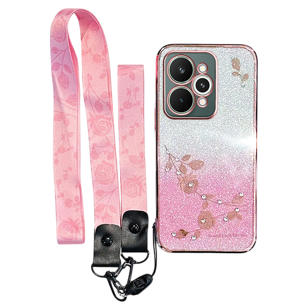 KADEM For Realme 15 Pro 5G Case Flower Pattern TPU Gradient Phone Cover with Lanyards - Rose Gold
