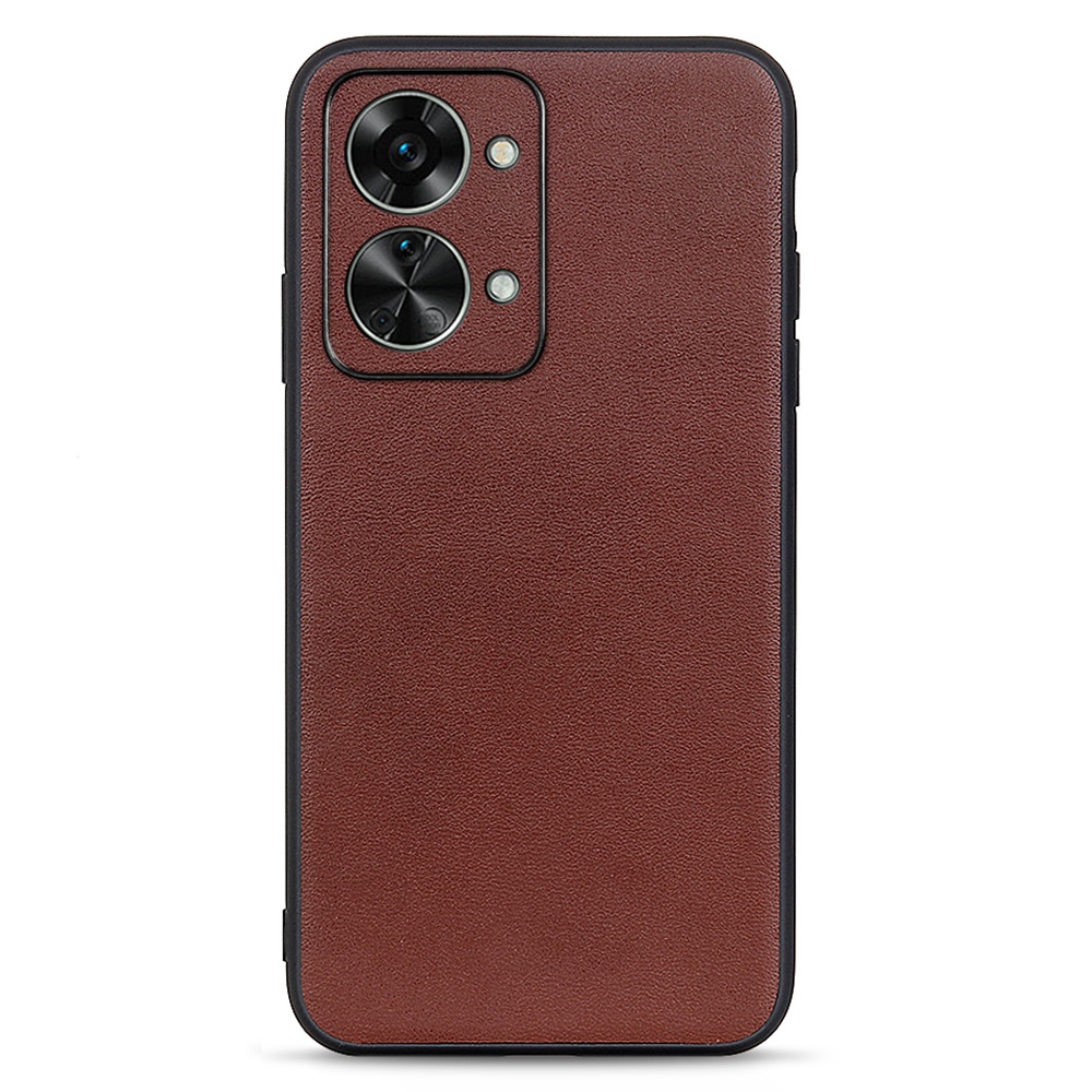 

Für OnePlus Nord 2T 5G Strukturierte Echte Lederbeschichtete Tpu-hülle Drop-protective Protective Phone Deckung - Braun, OnePlus Nord 2T 5G