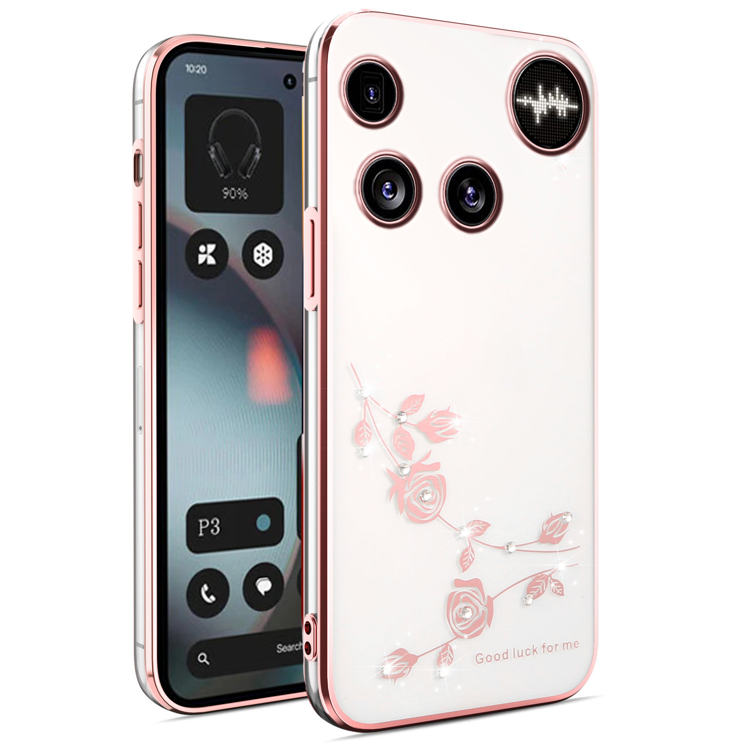 KADEM For Nothing Phone (3) 5G Case Flower Rhinestone Decor TPU Phone Cover - Rose Gold