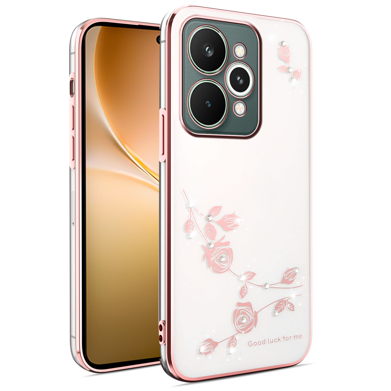 KADEM For Realme 15 Pro 5G Case Flower Rhinestone Decor TPU Phone Cover - Rose Gold