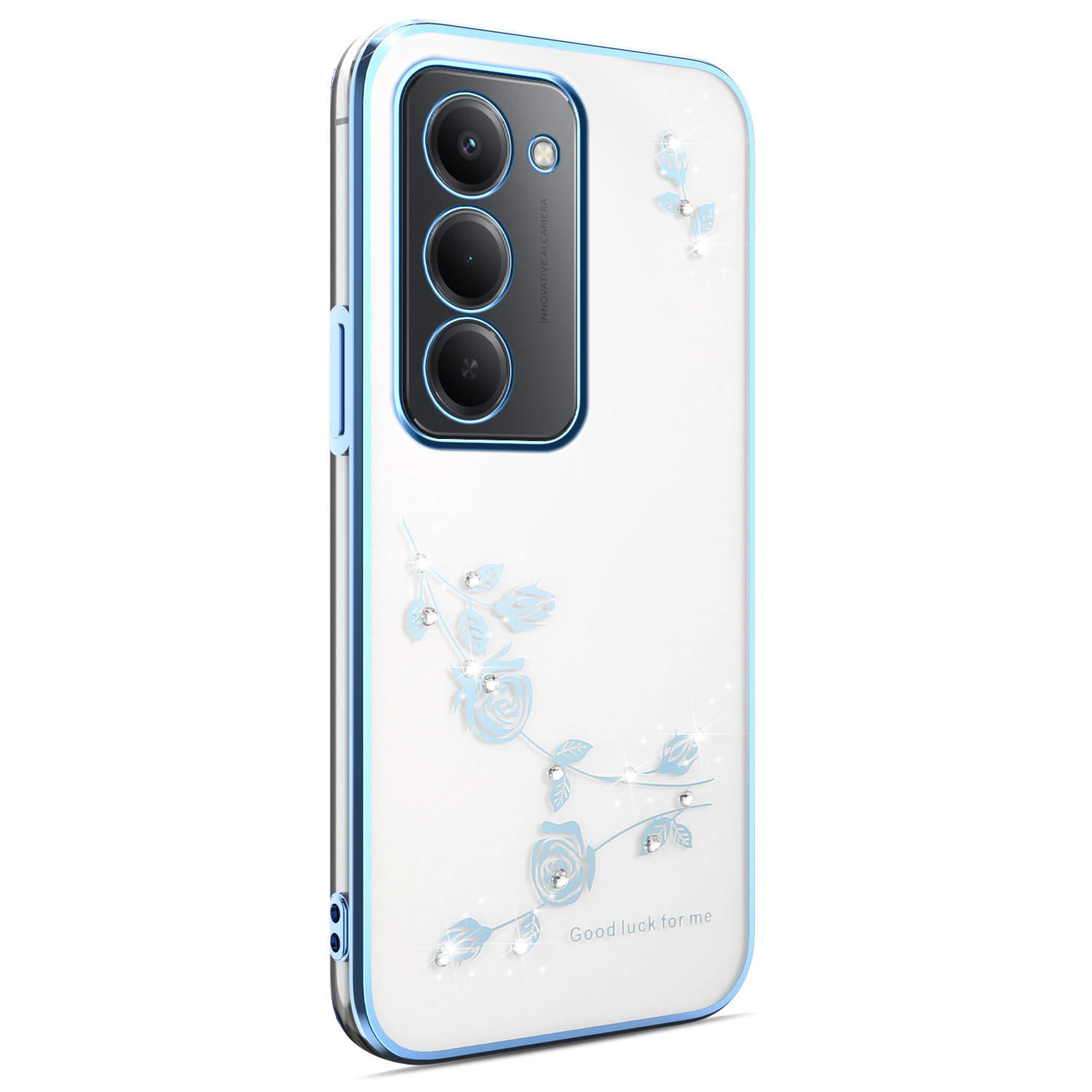 KADEM For Xiaomi Redmi 15 5G (Global) (169mm) Case Flower Rhinestone Decor TPU Phone Cover - Blue