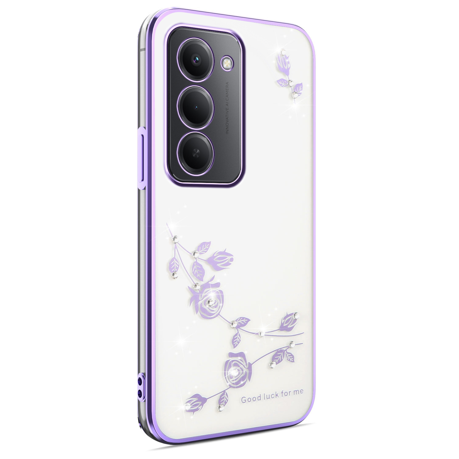 KADEM For Xiaomi Redmi 15 4G (EU) (171mm) Case Flower Rhinestone Decor TPU Phone Cover - Purple