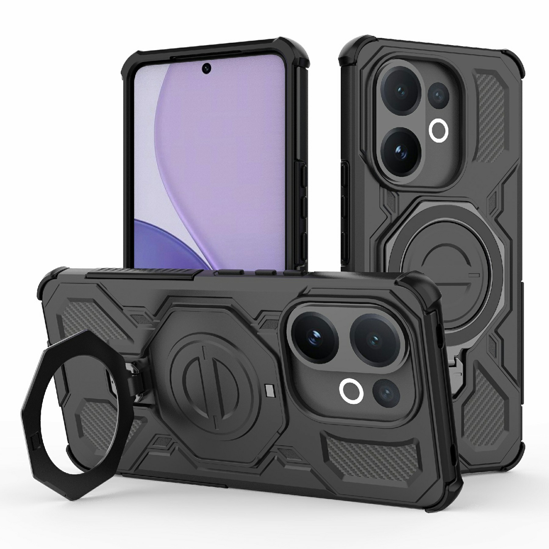 For vivo V60 5G Magnetic Case Rotating Metal Kickstand Shockproof PC + TPU Phone Back Cover - Black