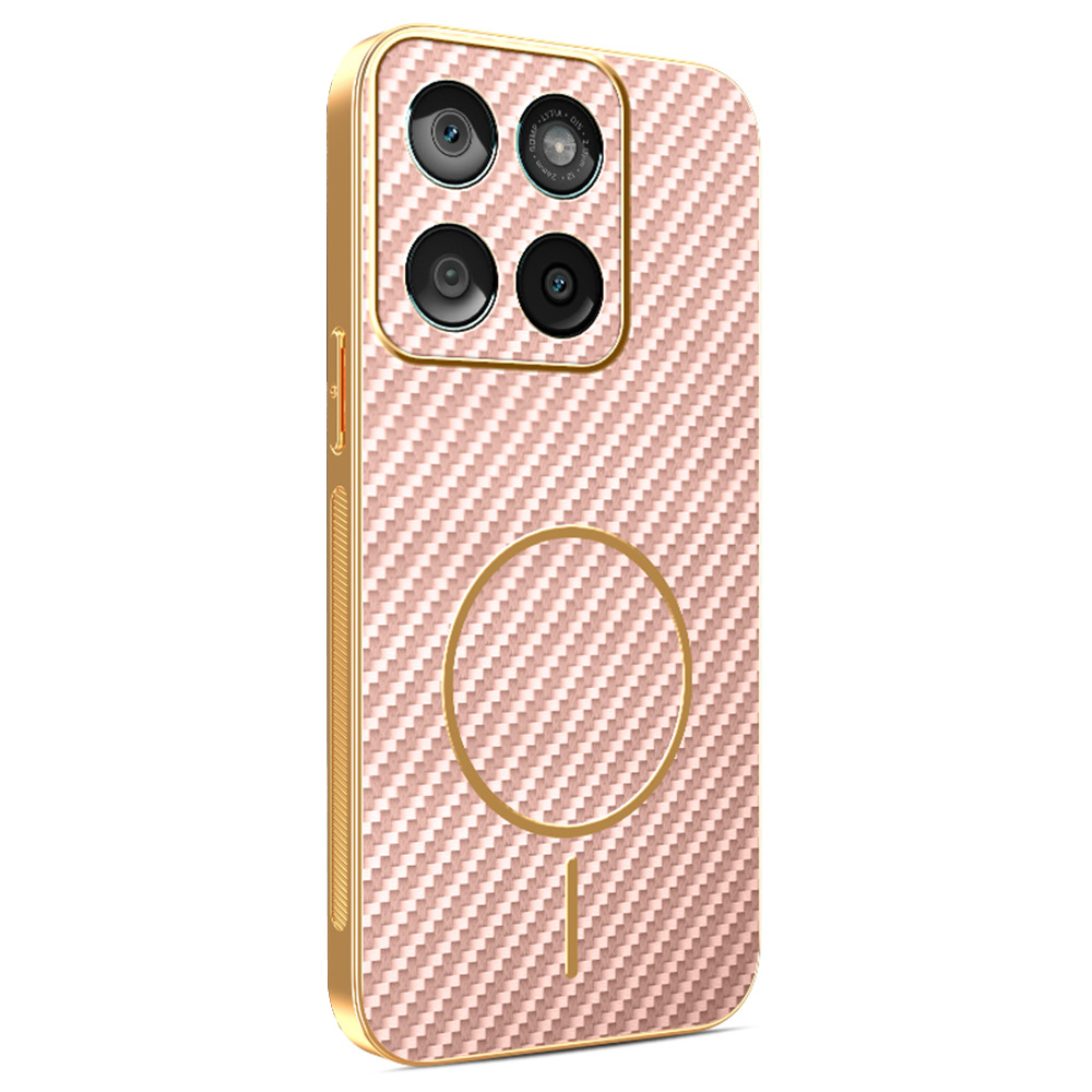 For Motorola Edge 60 Fusion 5G  /  Edge 60 5G  /  Edge 60s 5G Phone Case Carbon Fiber Textured Electroplated TPU Back Cover - Pink