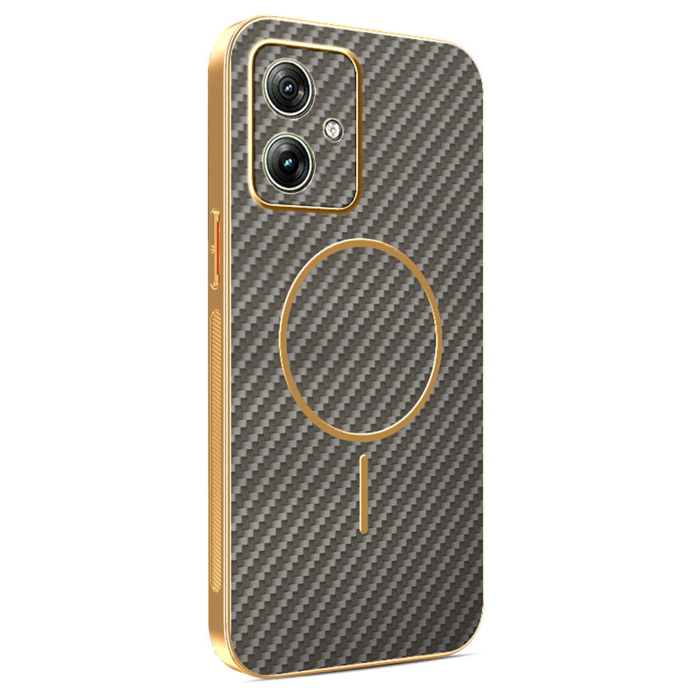 For Motorola Moto G54 5G  /  G54 Power 5G  /  G64 5G Phone Case Carbon Fiber Textured Electroplated TPU Back Cover - Coffee