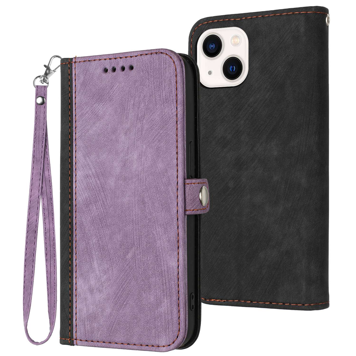 

YX0020 for iPhone 13 mini 5.4 inch Drop-proof Phone Case PU Leather Stand Dual Magnetic Clasp Phone Cover with Strap - Light Purple, iPhone 13 mini