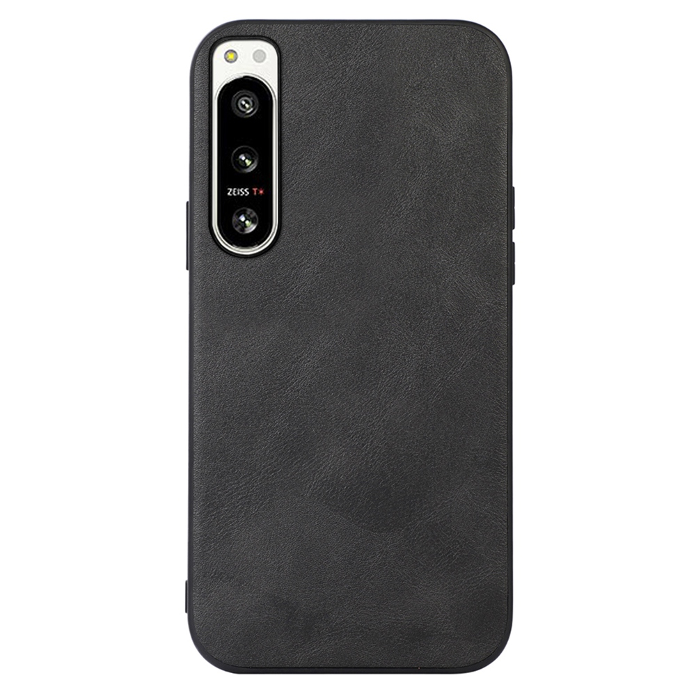 

Für Sony Xperia 5 IV 5G Kuhlattentextur PU Lederbeschichtung Telefonhülle Hartes PC Soft TPU Anti-kratzer-dropschutzabdeckung - Schwarz, Xperia 5 IV 5G