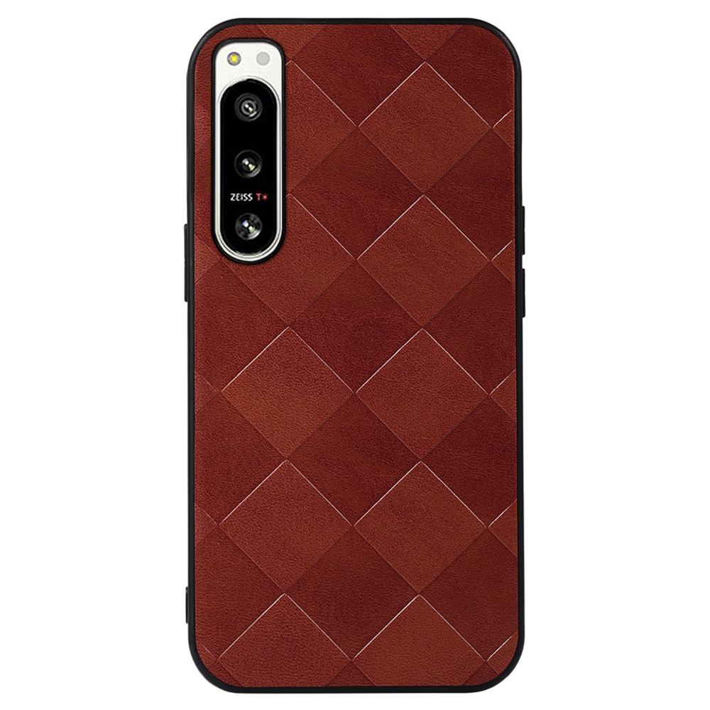 

Für Sony Xperia 5 IV 5G Gitter Textur Anti-kratzer-telefonhülle Pu-lederbeschichtete TPU + PC Hybrid-schutzabdeckung - Braun, Xperia 5 IV 5G