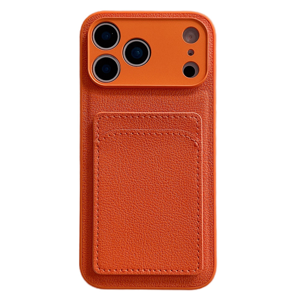 For iPhone 17 Pro Max Case PU Leather TPU Card Holder Phone Cover - Orange U-shaped Card Holder